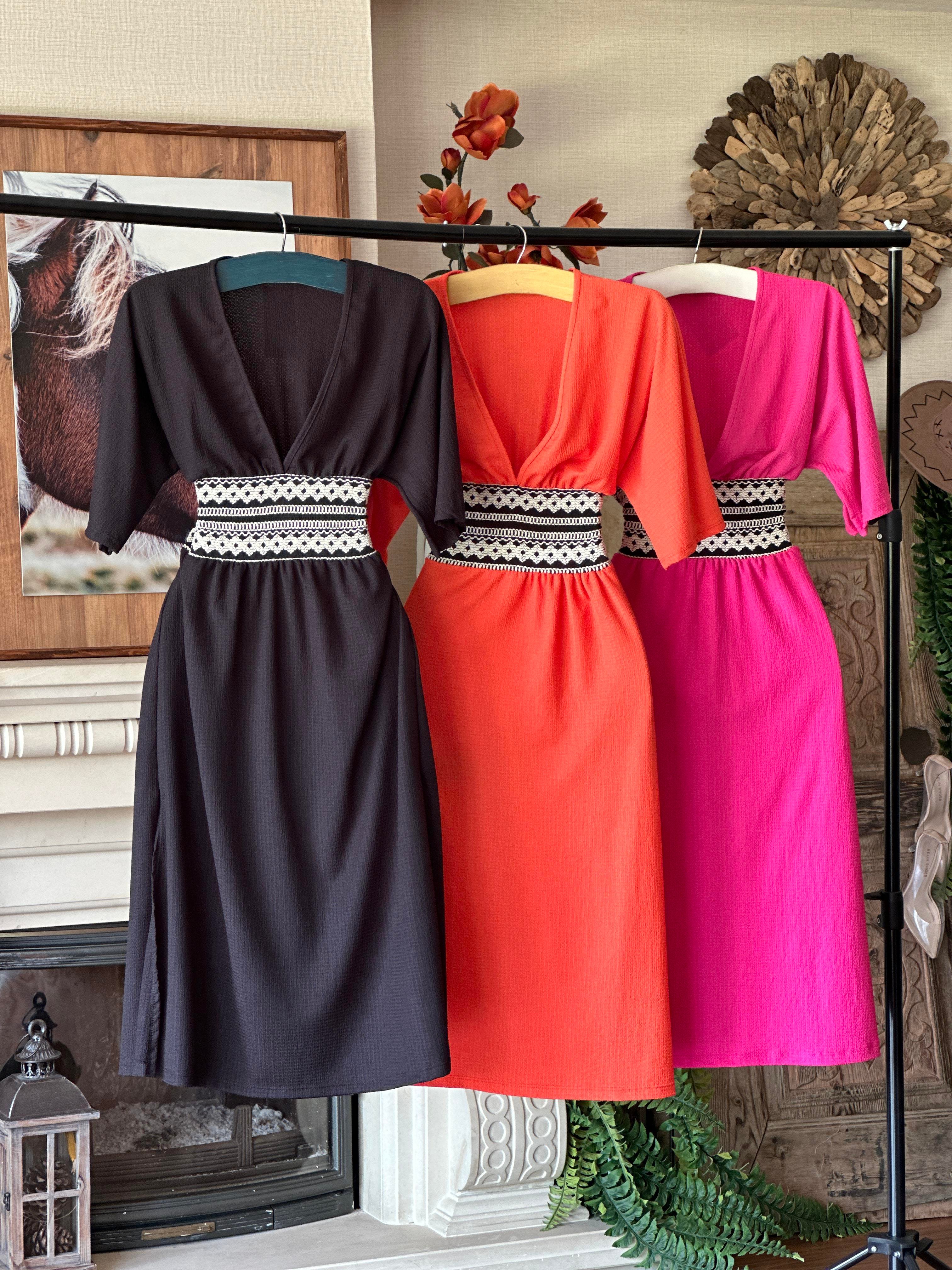 Bürümcük Kumaş Bel Örme Detaylı Rahat Midi Elbise