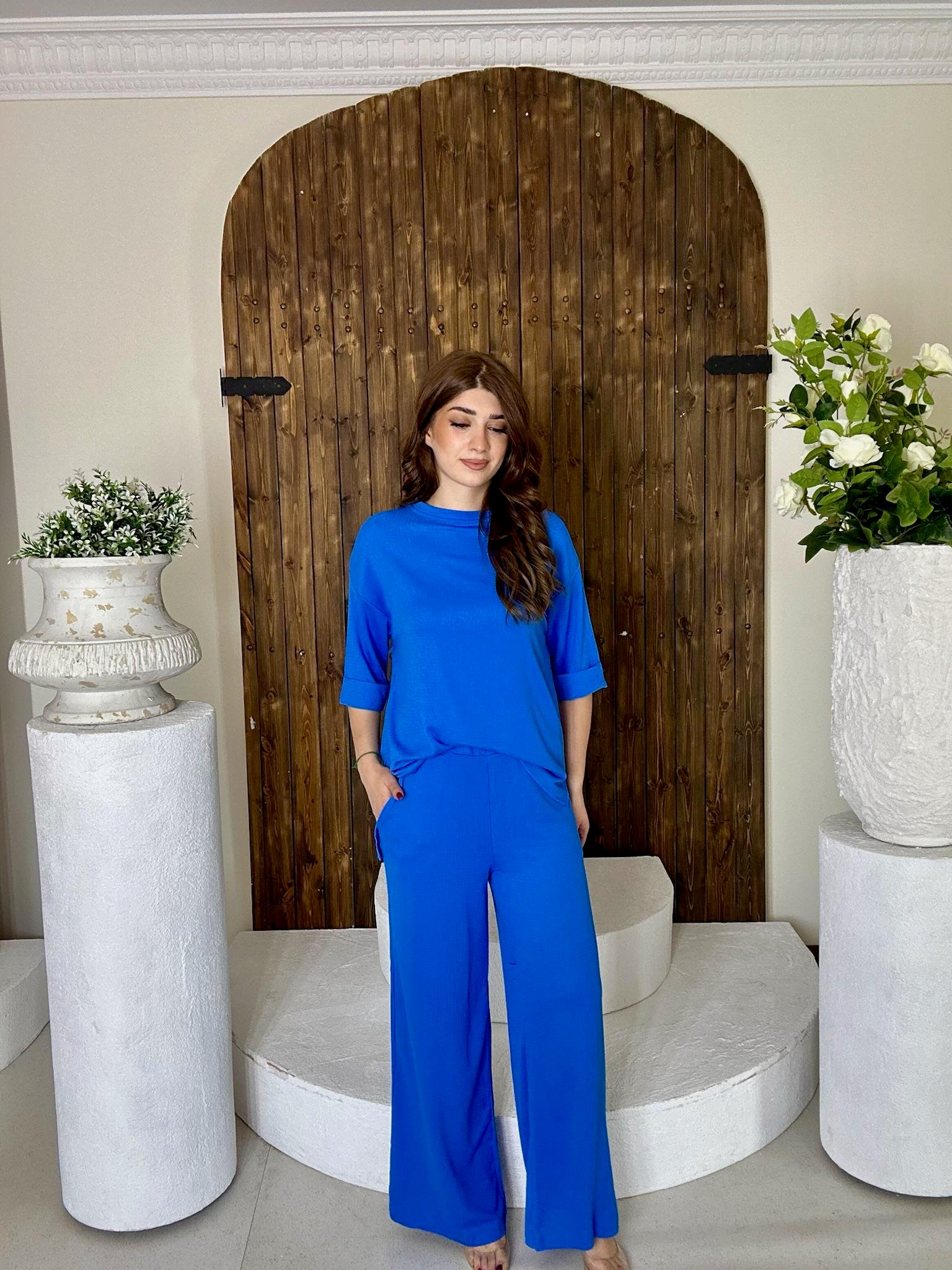 Bürümcük Kumaş Rahat Kalıp Pantolon Salaş Bluz İkili Takım