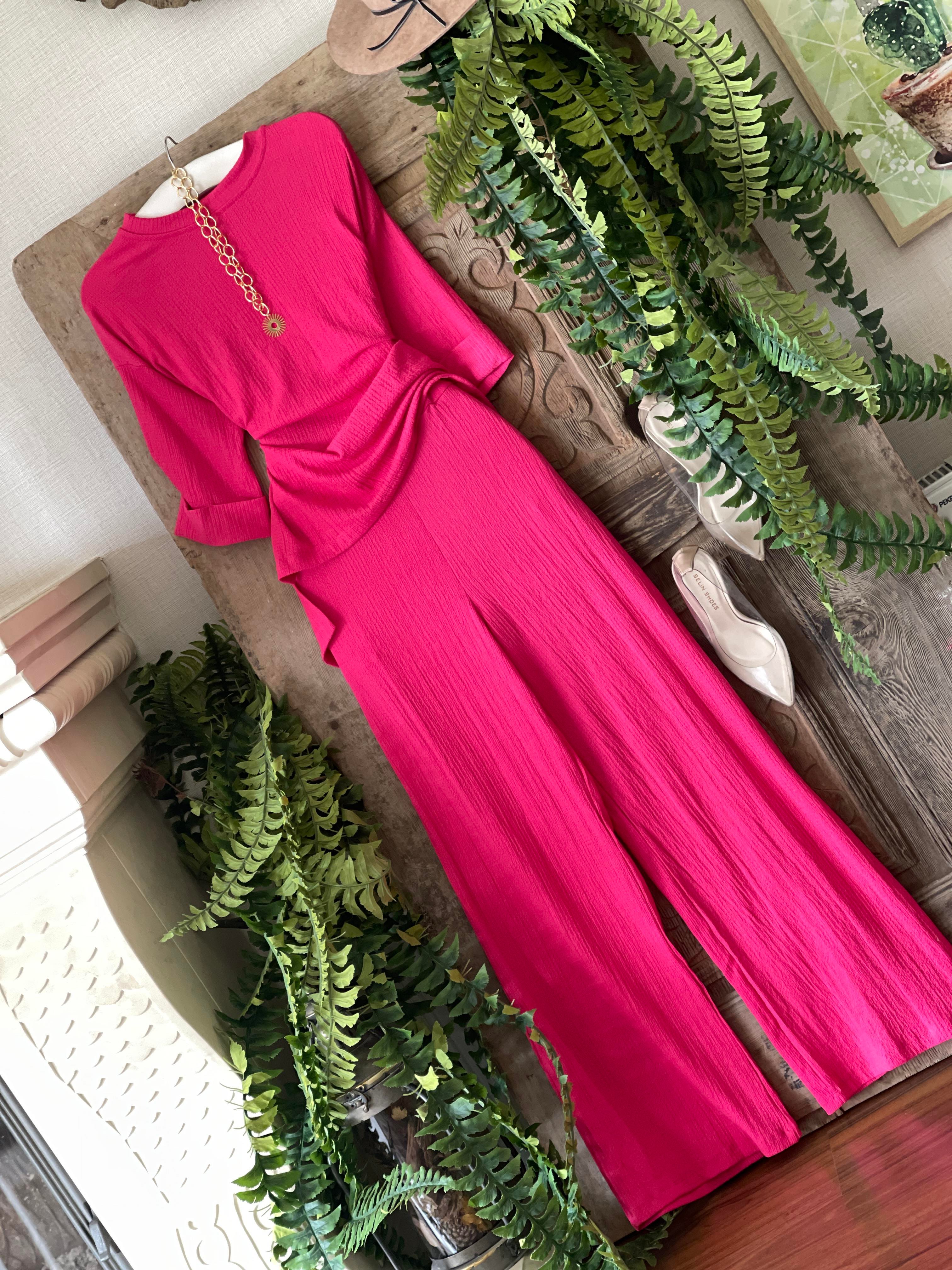 Bürüncük Kumaş Rahat Kalıp Pantolon Salaş Bluz İkili Takım