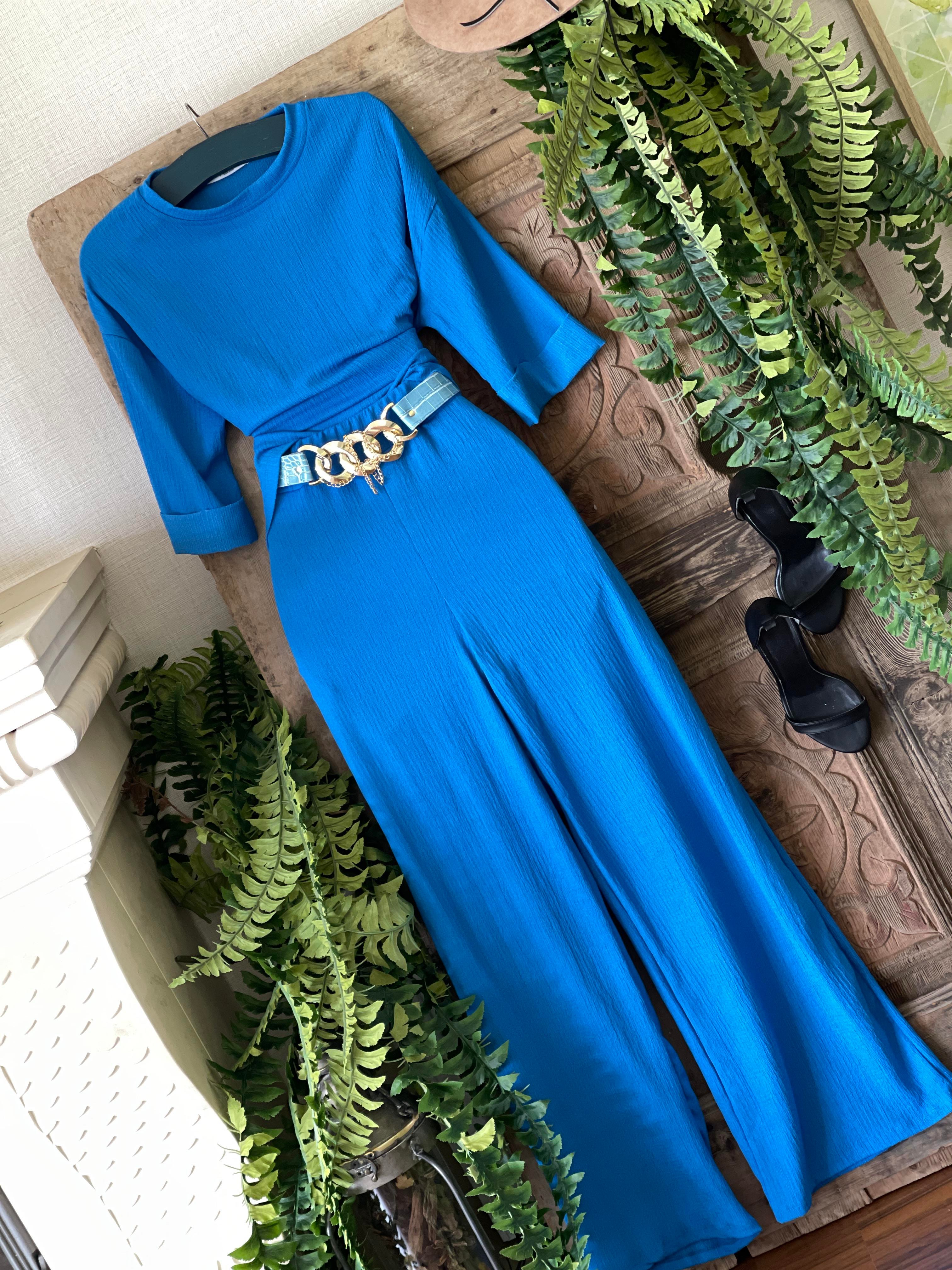 Bürüncük Kumaş Rahat Kalıp Pantolon Salaş Bluz İkili Takım