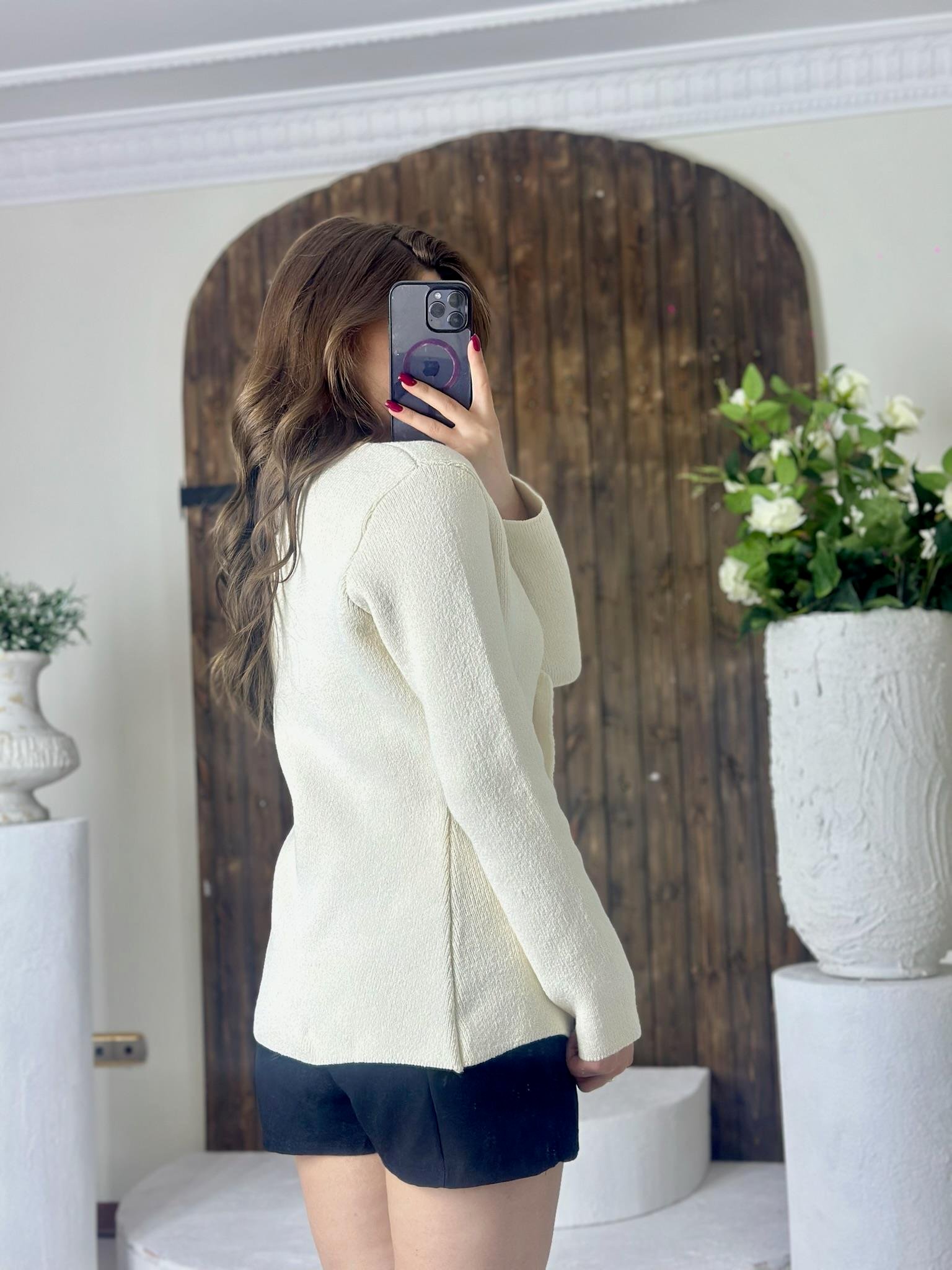 Ceket Form Bel Oturmalı Triko Hırka