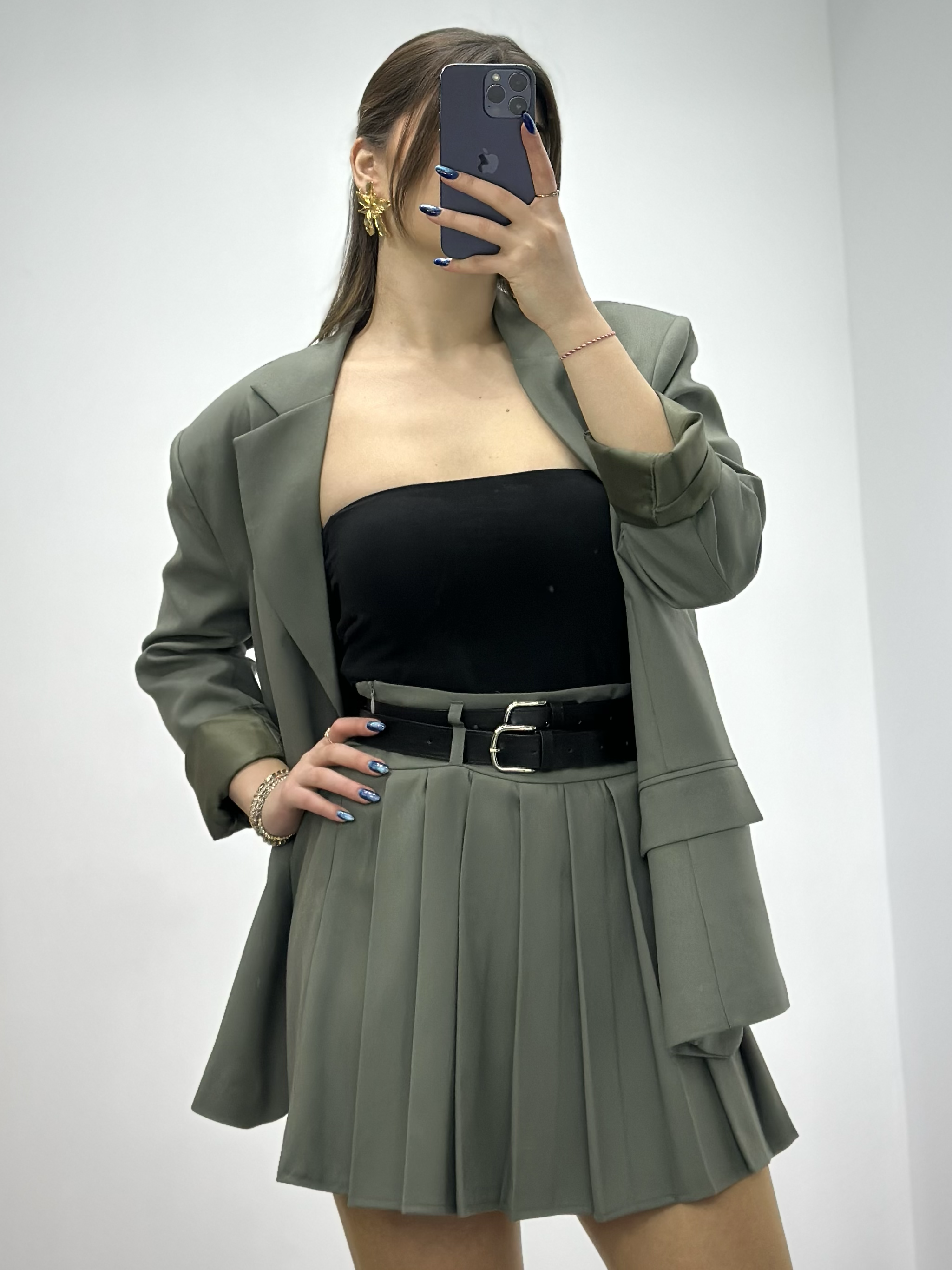 Çift Düğmeli Astarlı Oversize Poliviskon Blazer Ceket  Haki