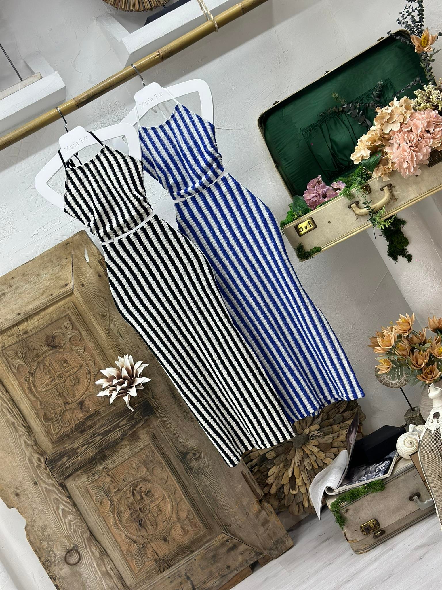 Çizgi Desen Yırtmaç Detay Astarlı Etek Crop İkili Takım