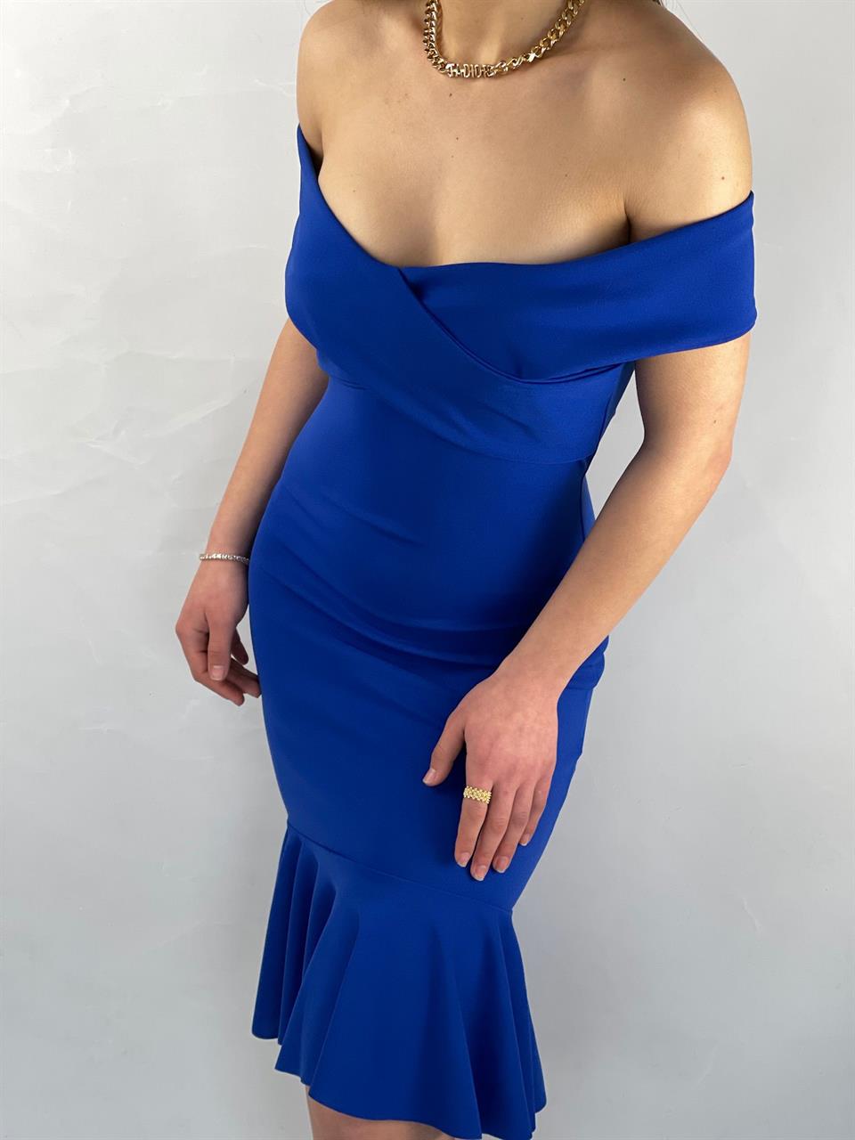 Crep Dokuma Kumaş Çapraz Yaka Full Likralı Eteği Volanlı Elbise