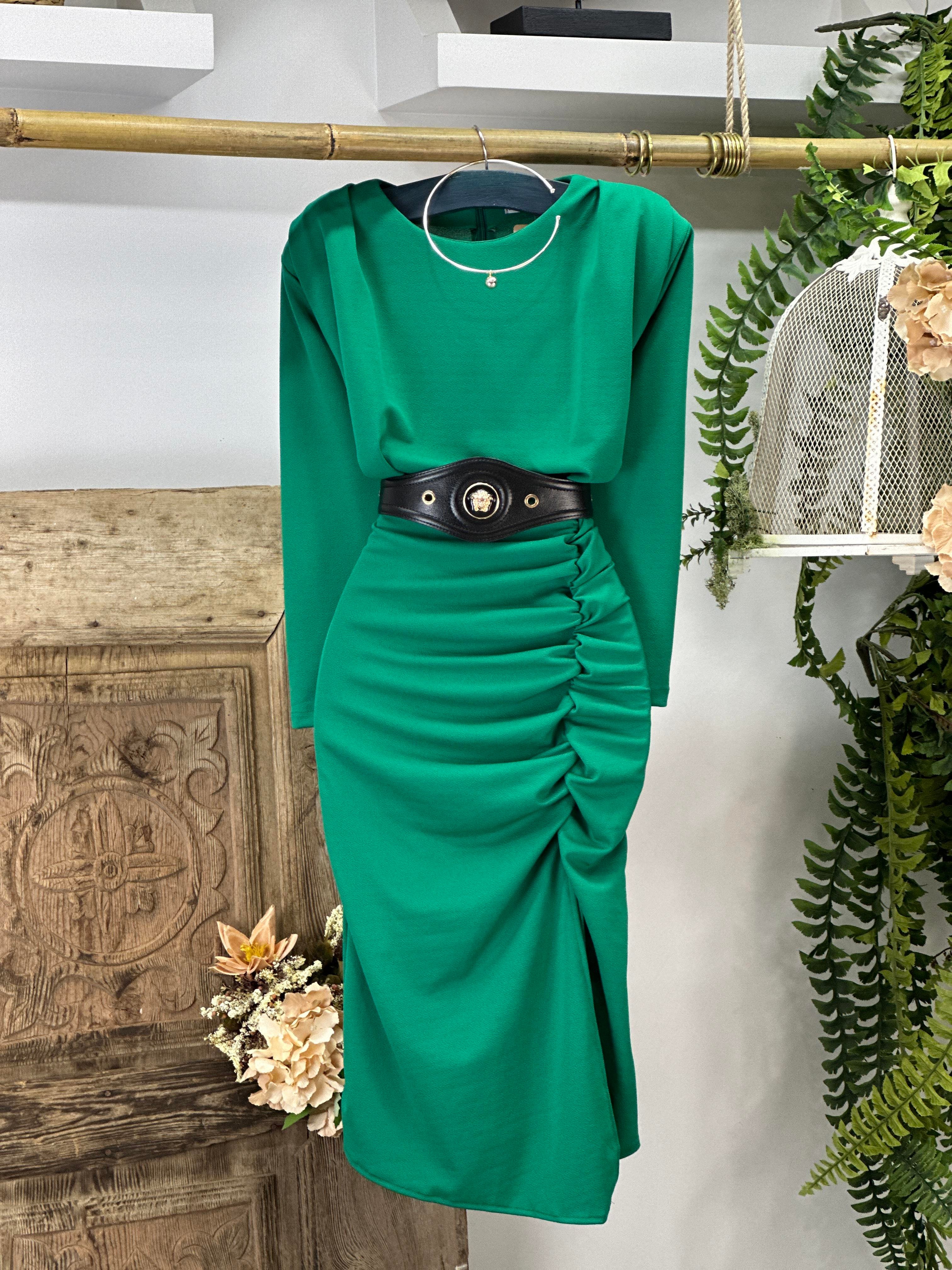 Crep Dokuma Kumaş Drape Detaylı Tasarım Elbise