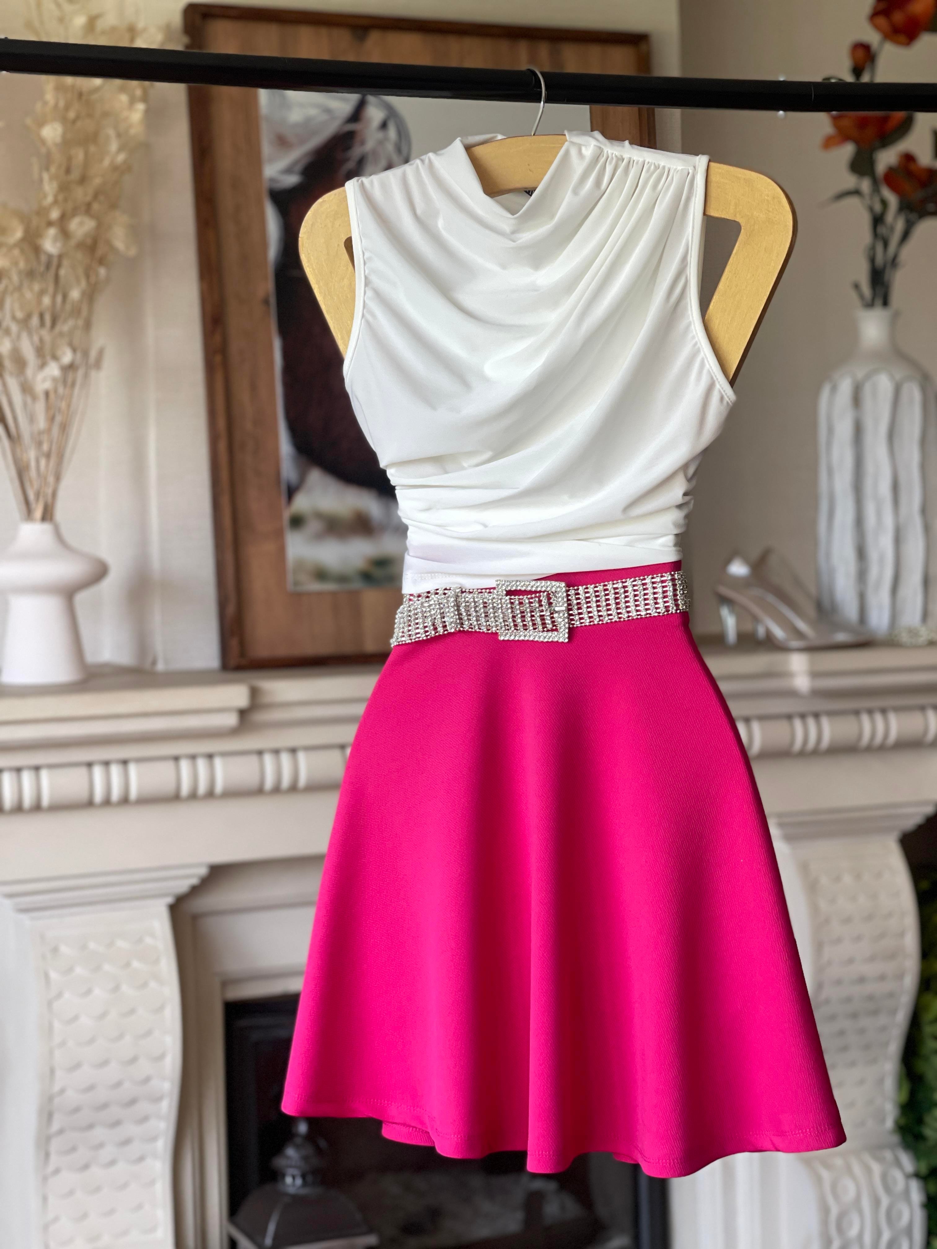 Crep Dokuma Kumaş Kloş Renkli Etek