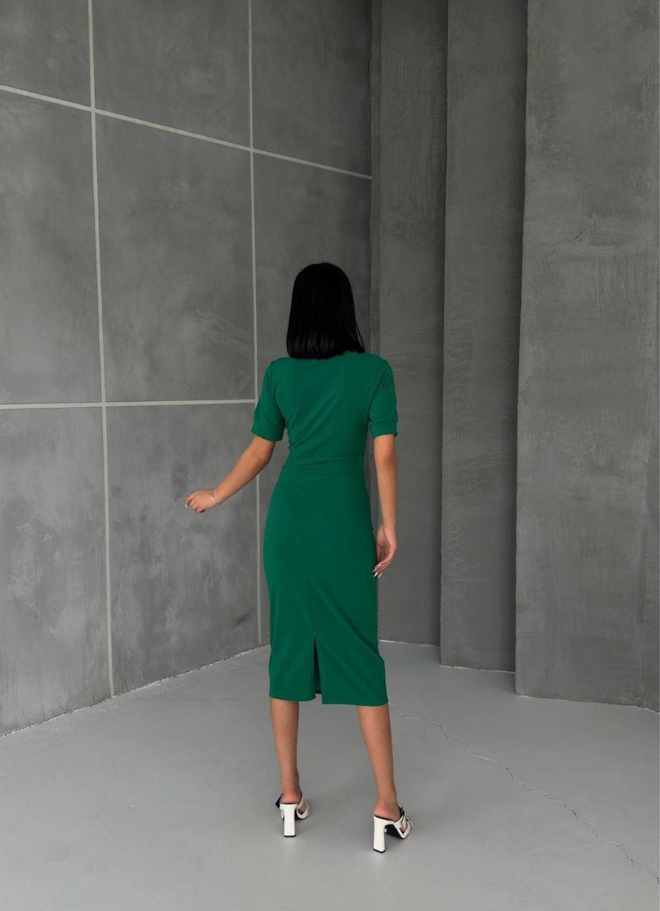 Crep Dokuma Kumaş Kruvaze Yaka Balon Kol Kalem Elbisemiz