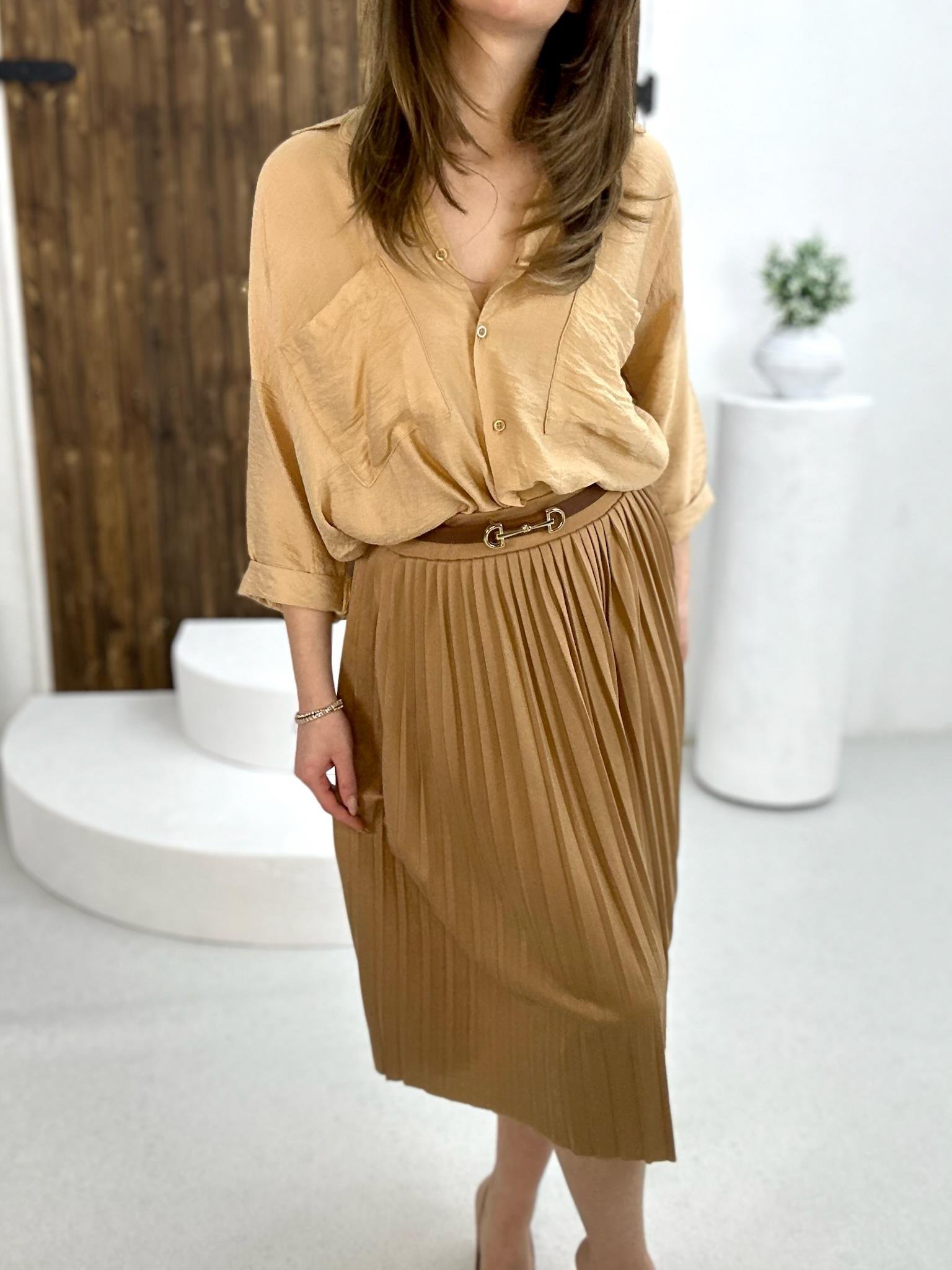 Crep Dokuma Kumaş Pliseli Çiçek Desen Midi Boy Etek 