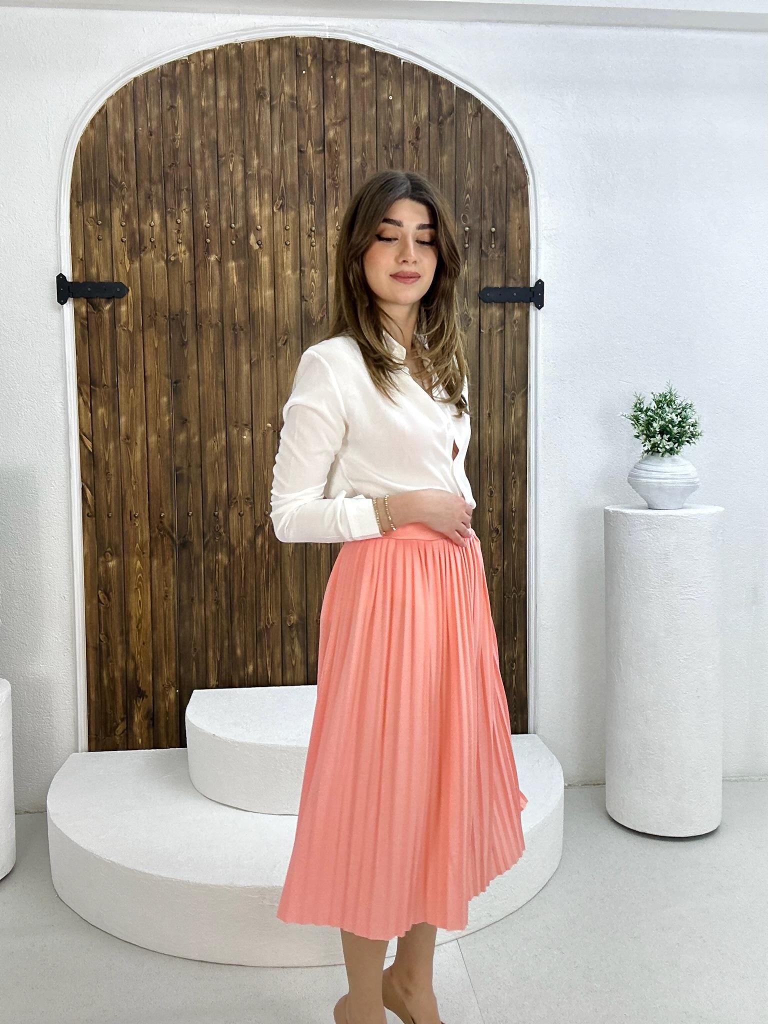 Crep Dokuma Kumaş Pliseli Çiçek Desen Midi Boy Etek 