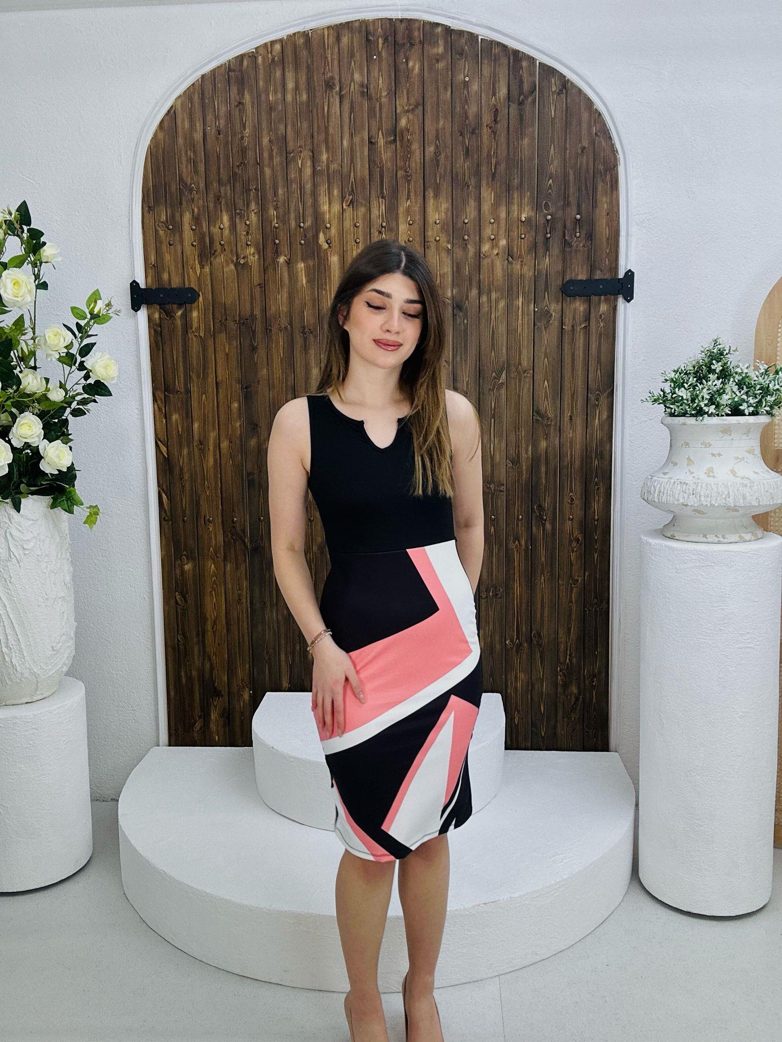 Dalgıç Kumaş Geometrik Desenli Tasarım Elbisemiz P