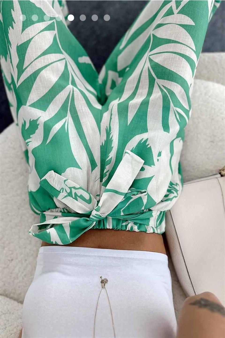 Desenli Salaş Keten Palazzo Pantolon