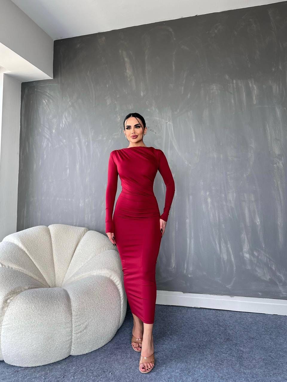 Dijital Scuba Kumaş Omuzdan Drapeli Uzun Elbise