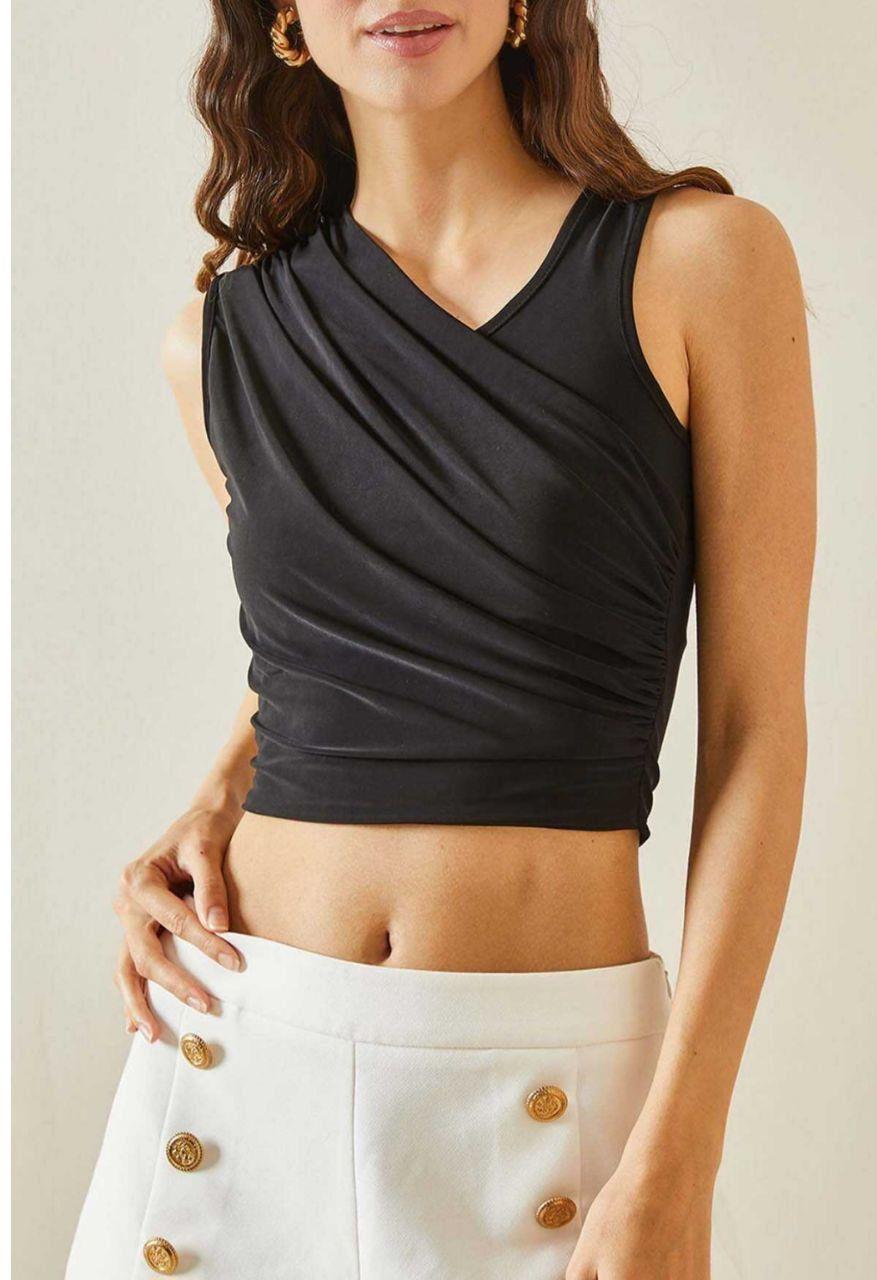 Drape Detaylı Sandy Kumaş Sıfır Kol Bluz