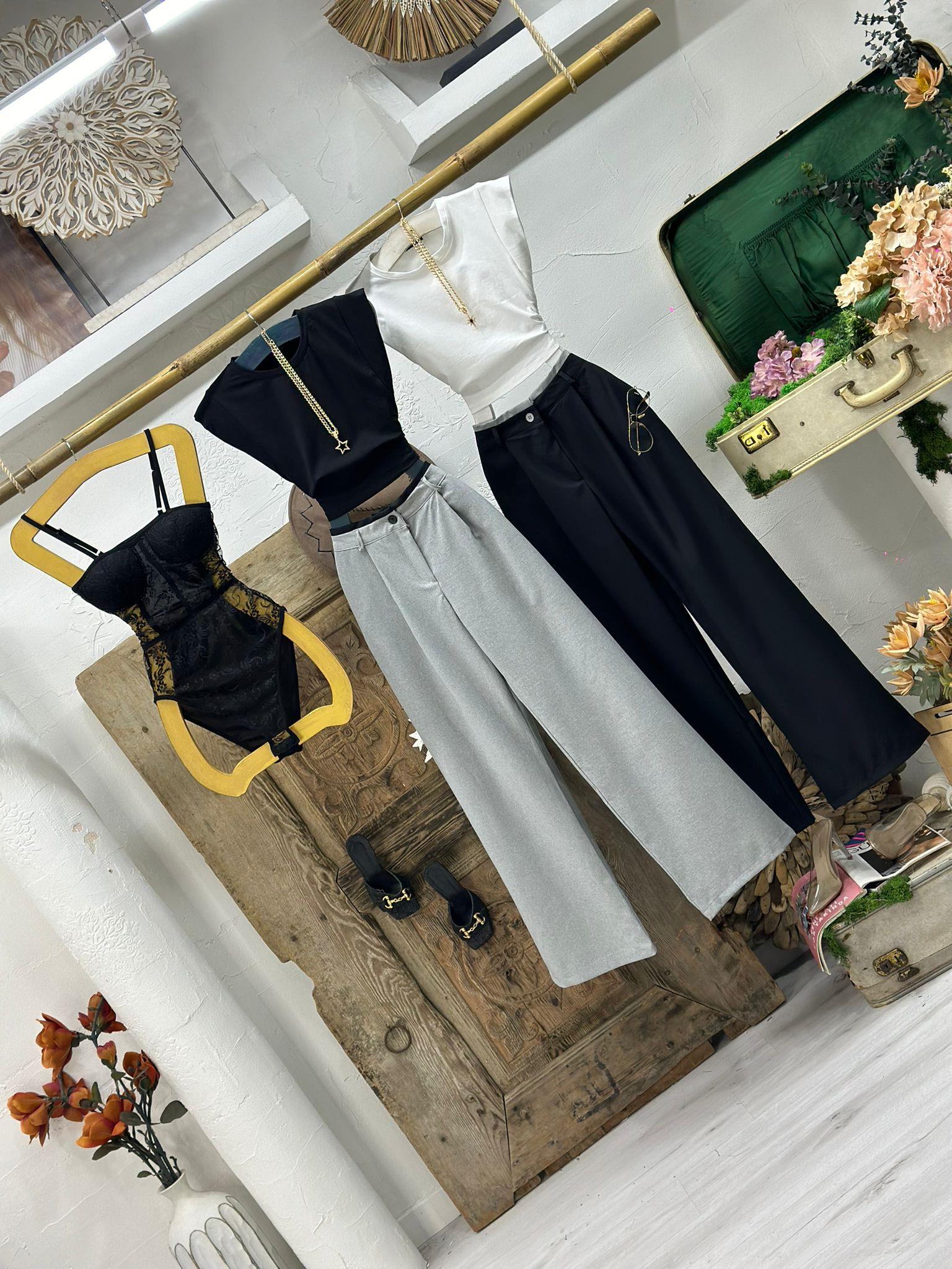 Dubble Atlas Kumaş Bel Garnili Palazzo Pantolon