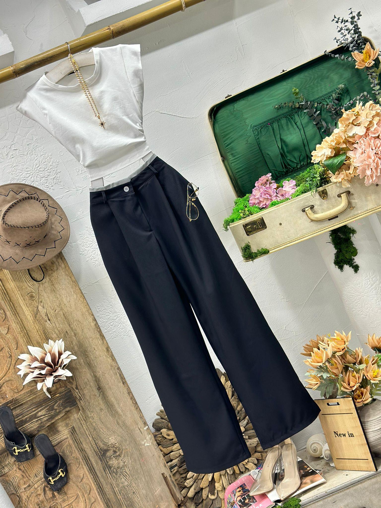 Dubble Atlas Kumaş Bel Garnili Palazzo Pantolon