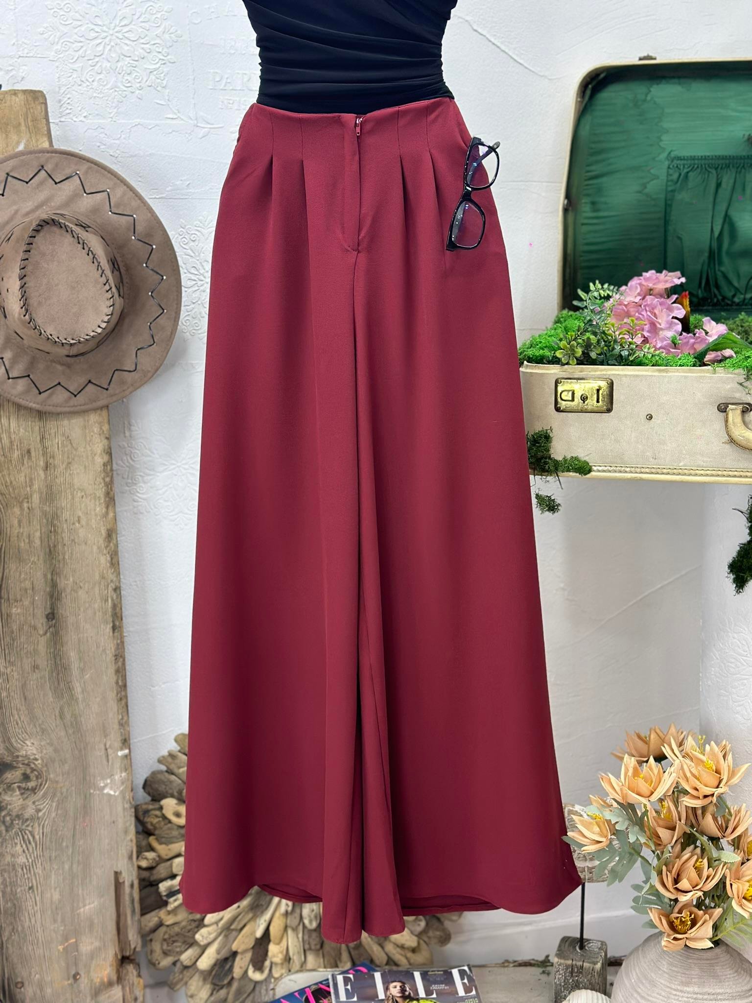 Dubble Kumaş Pile Detay Bel Arkası Lastikli Palazzo Pantolon 