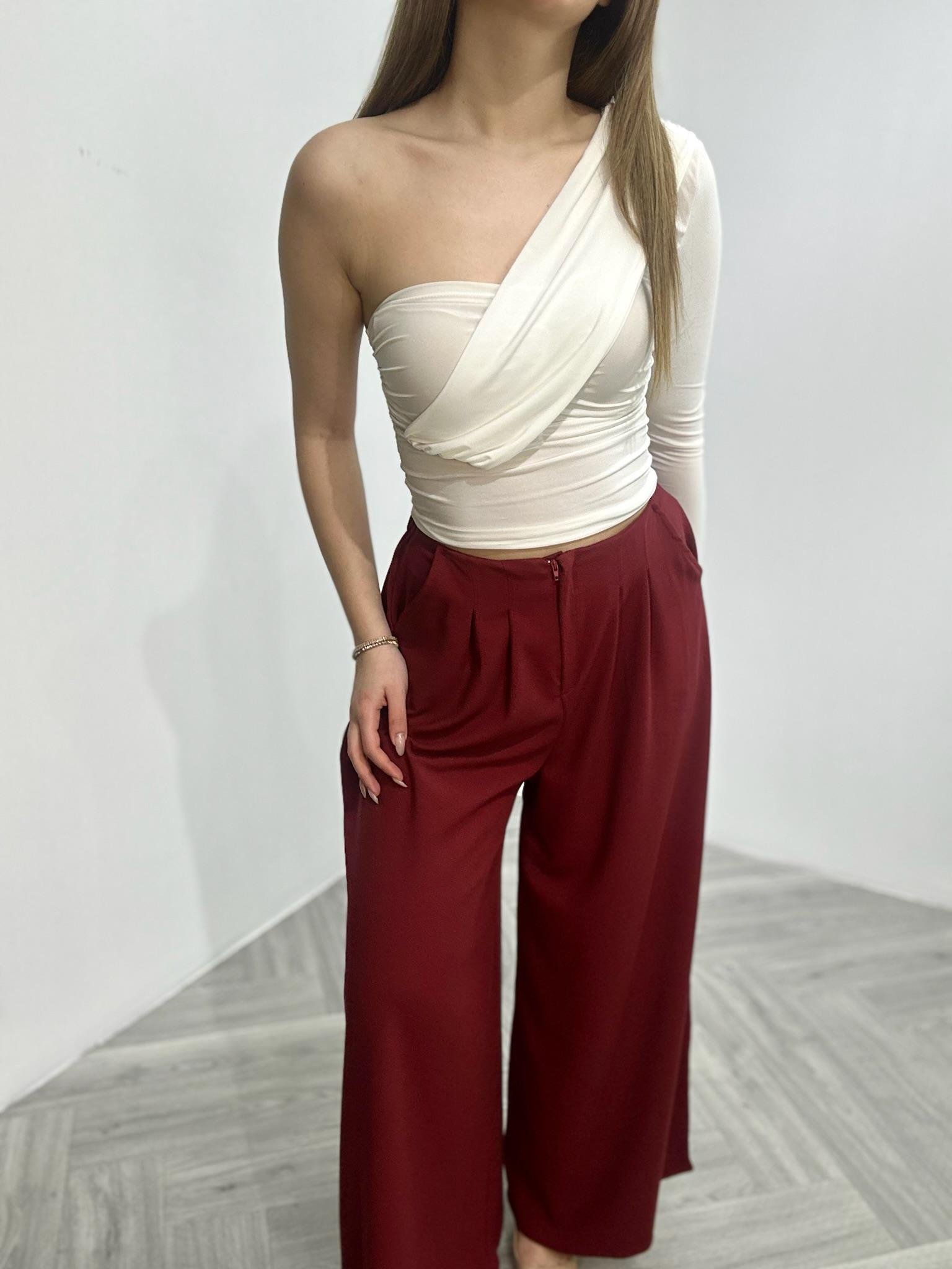 Dubble Kumaş Pile Detay Bel Arkası Lastikli Palazzo Pantolon 