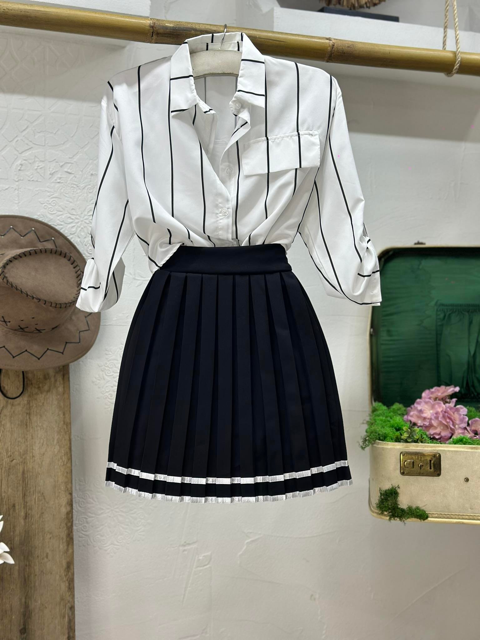 Dubble Kumaş Pileli Biyeli Şort Astarlı Etek 