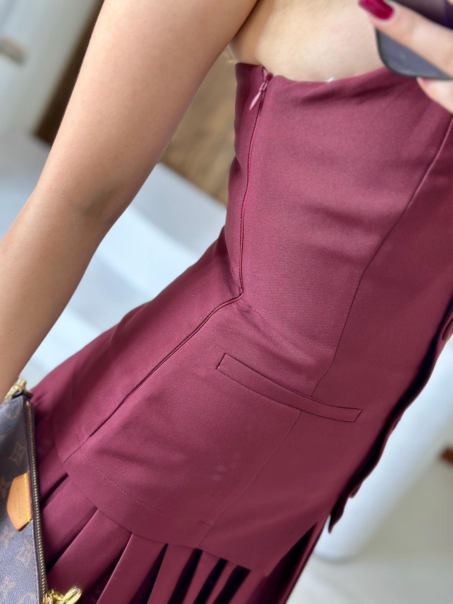 Dubble Kumaş Piliseli Tasarım Elbise 