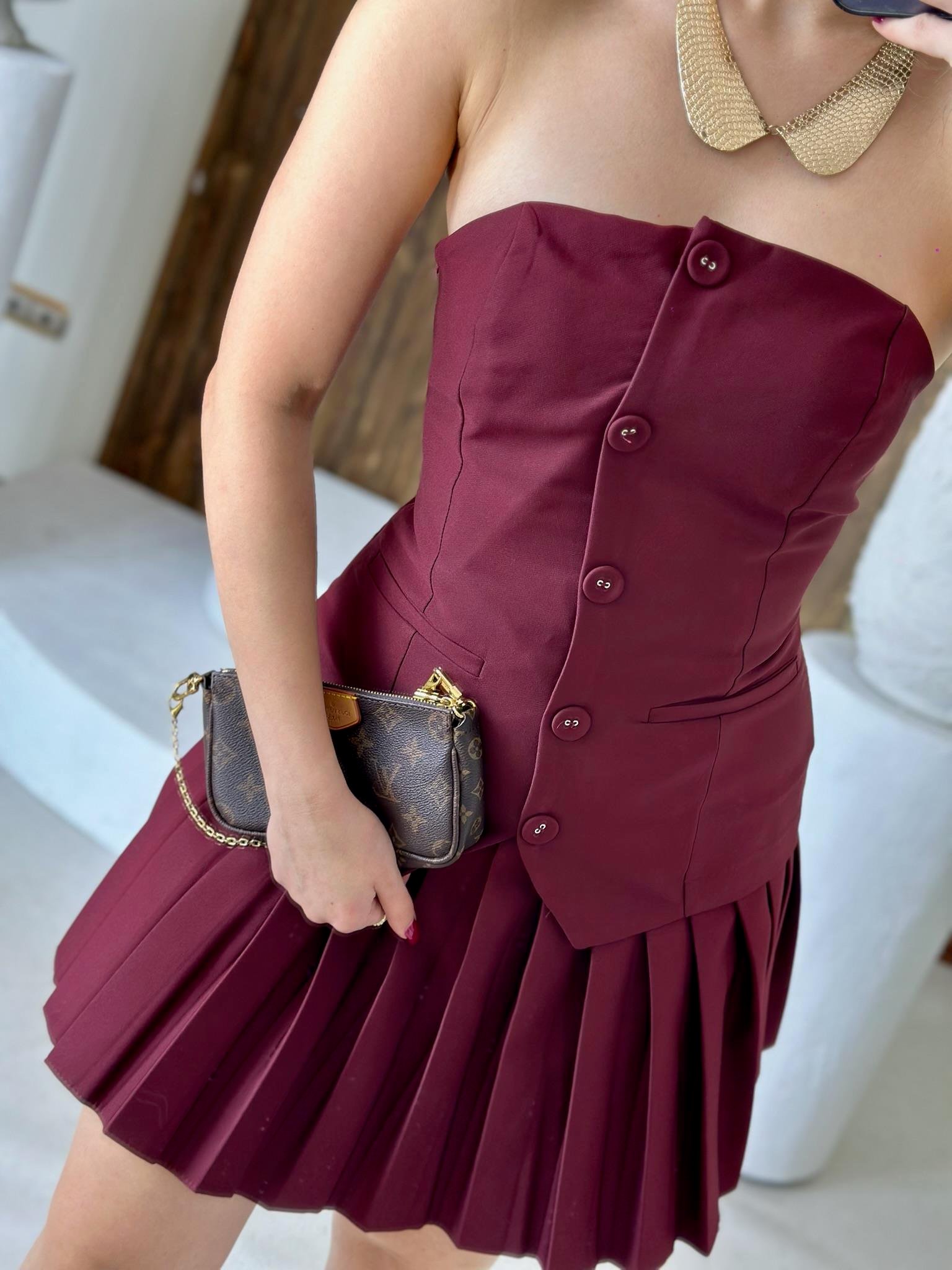 Dubble Kumaş Piliseli Tasarım Elbise 