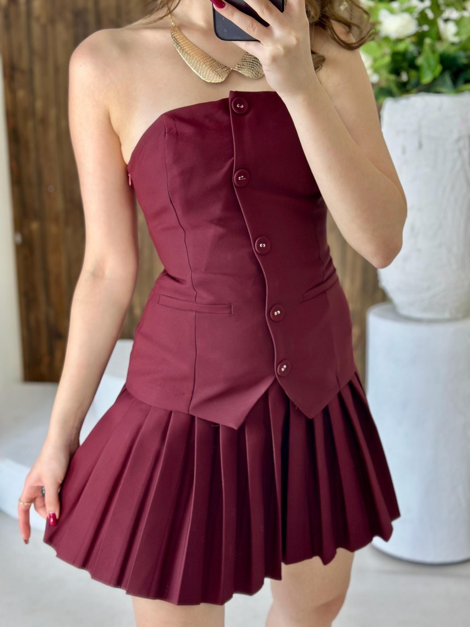 Dubble Kumaş Piliseli Tasarım Elbise 