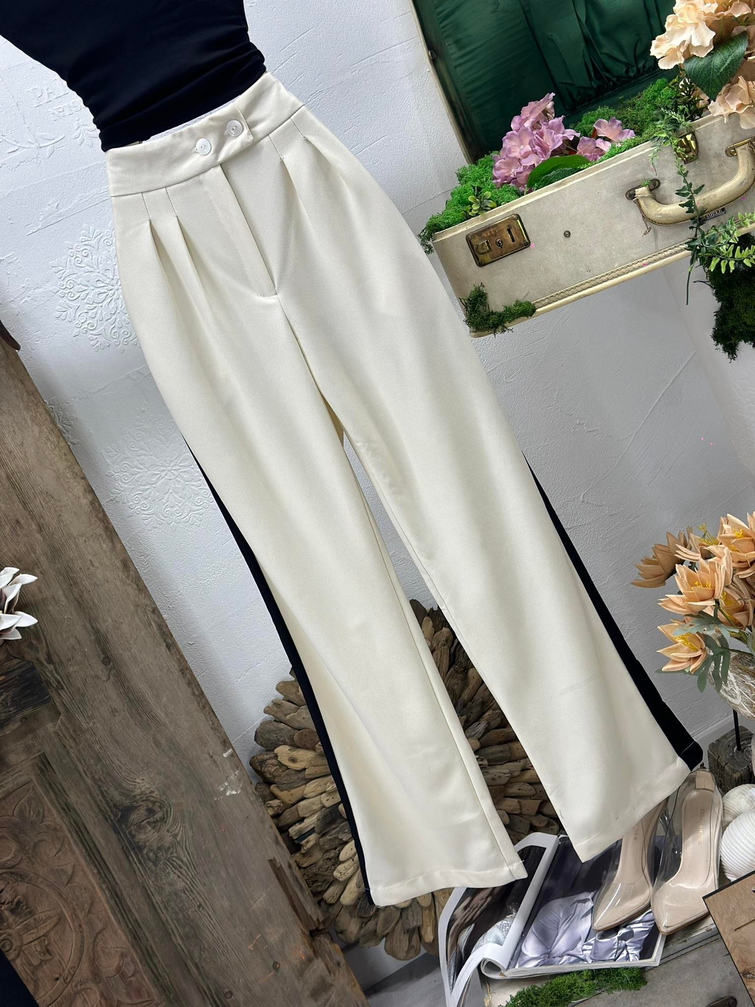 Dubble Kumaş Şeritli Palozzo Pantolon