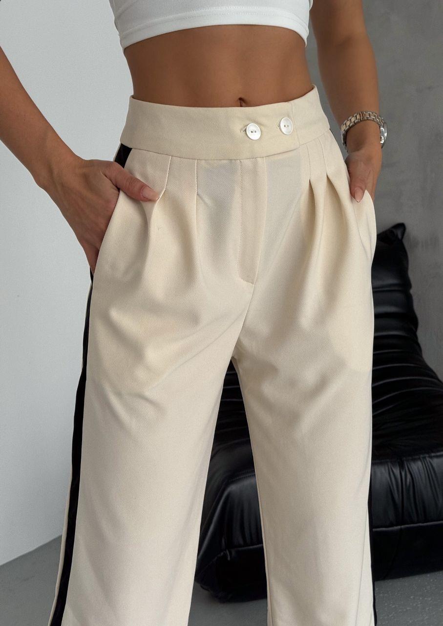 Dubble Kumaş Şeritli Palozzo Pantolon