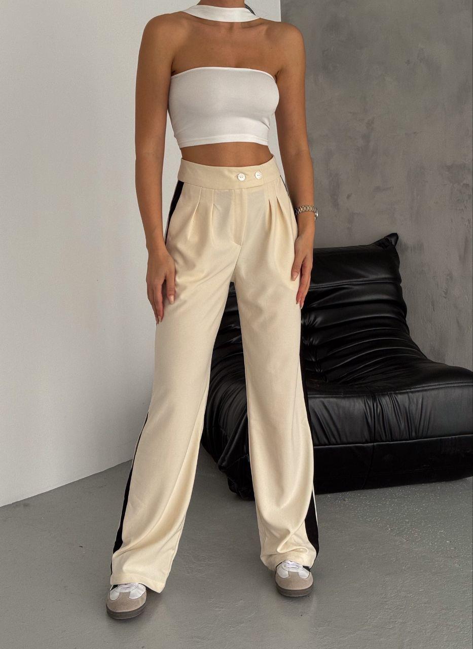 Dubble Kumaş Şeritli Palozzo Pantolon