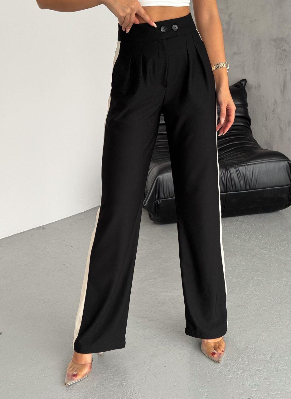 Dubble Kumaş Şeritli Palozzo Pantolon