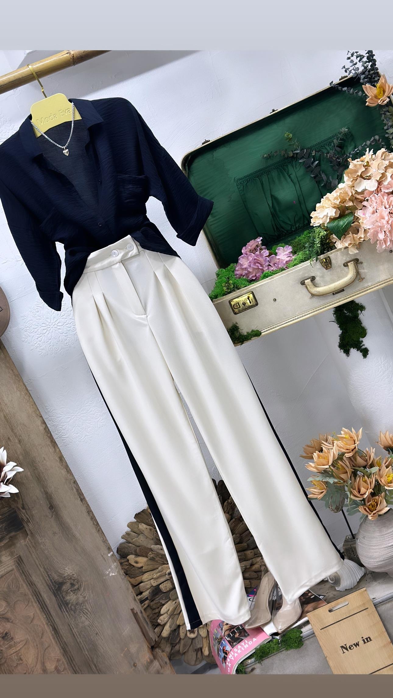 Dubble Kumaş Şeritli Palozzo Pantolon