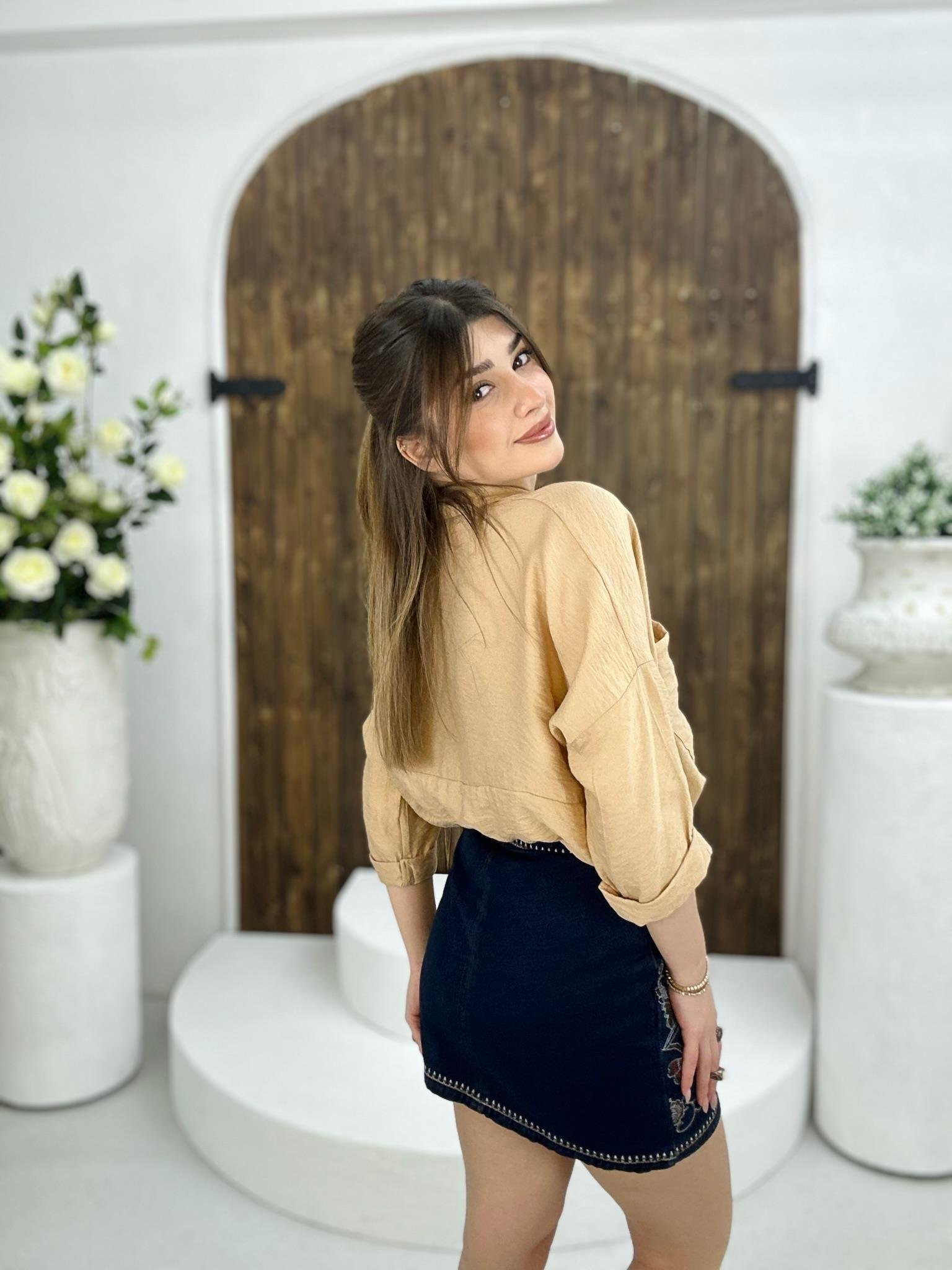 Düğme Detay Nakışlı Str Jean Etek