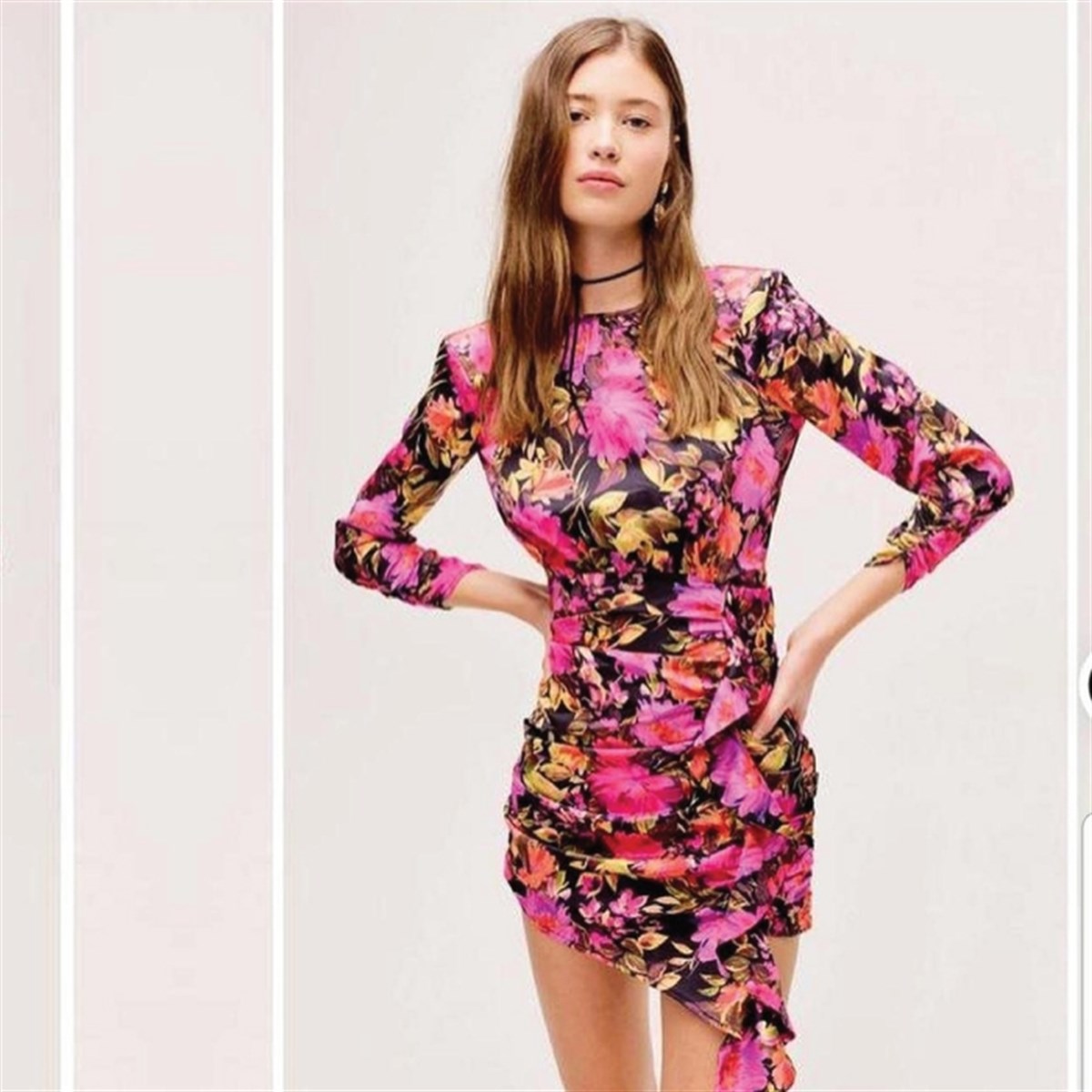 FIRFIR DETAY FLORAL DESEN MİNİ ELBİSE 