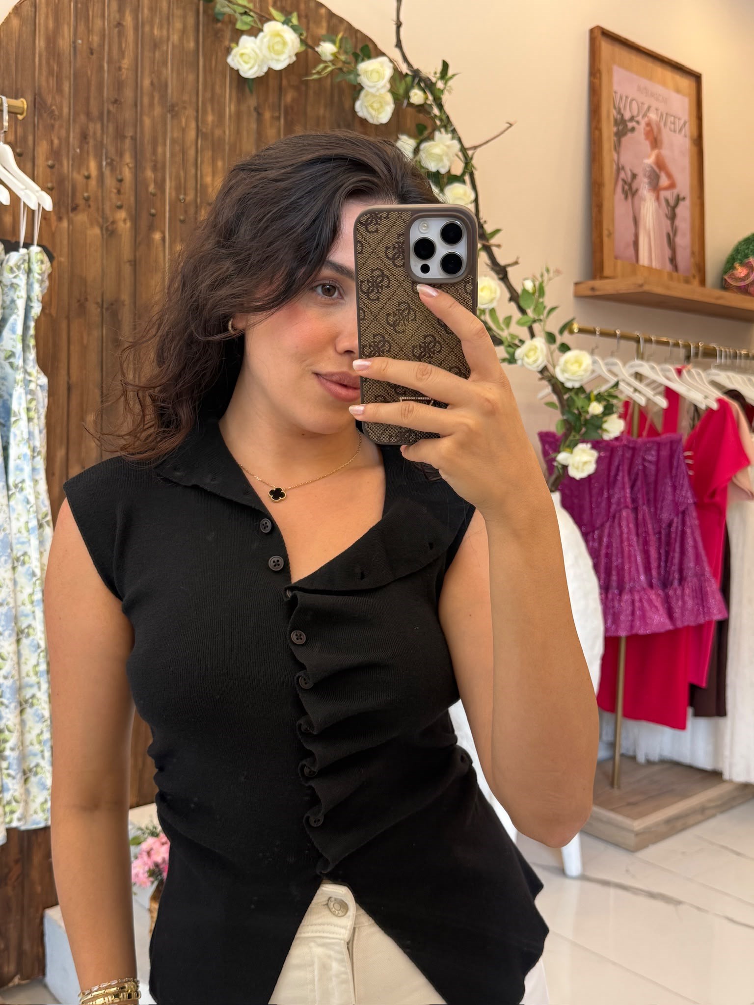 Fırfır Dikişli Triko Yelek Siyah