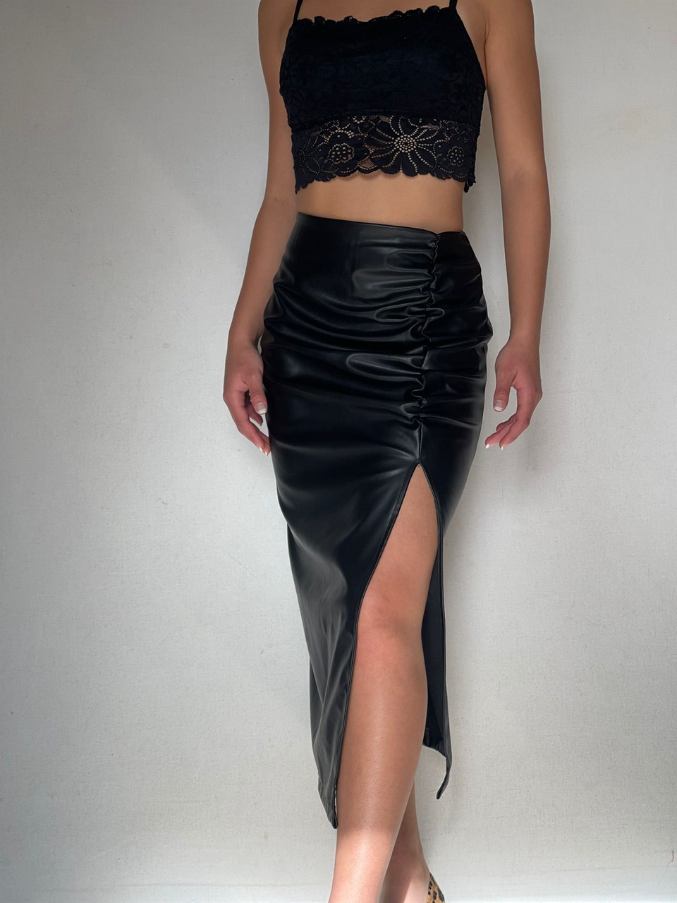 Fitilli Crep Kumaş Beli Lastikli Pantolon Crop İkili Takım