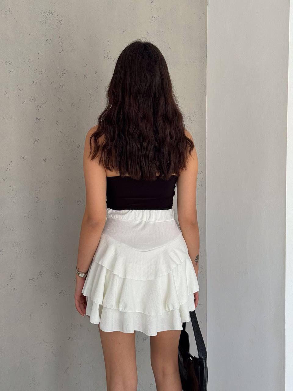 Flam Keten Kumaş Şort Astarlı Kat Kat Etek 