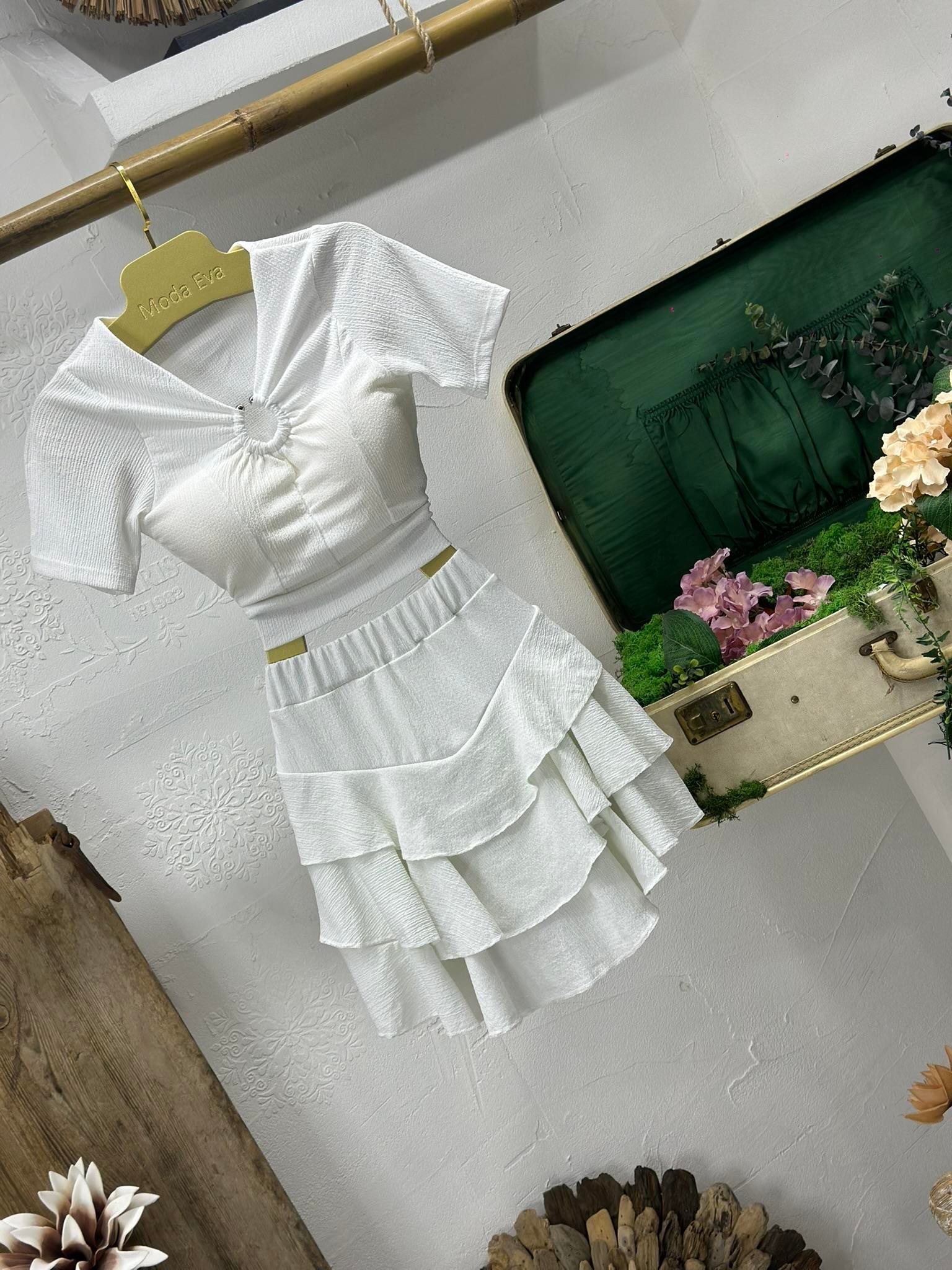 Flam Keten Kumaş Şort Astarlı Kat Kat Etek 