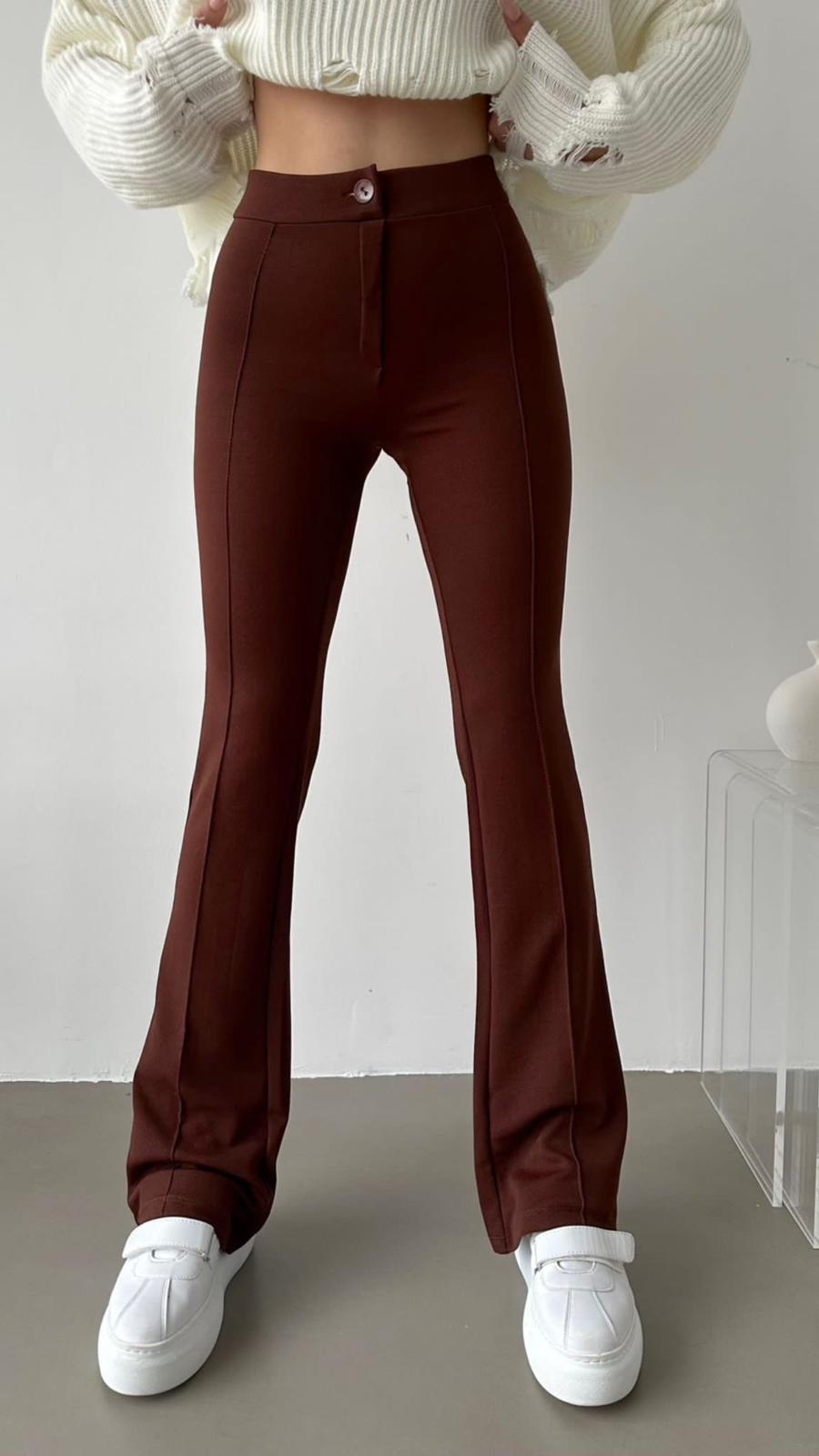 Full Likralı Jakarlı Kumaş Yüksek Bel İspanyol Pantolon