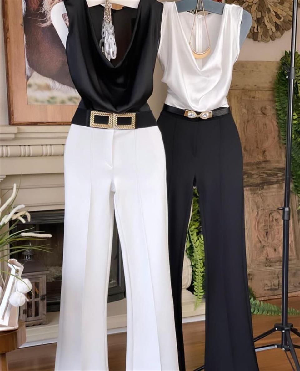 Full Likralı Jakarlı Kumaş Yüksek Bel Pantolon