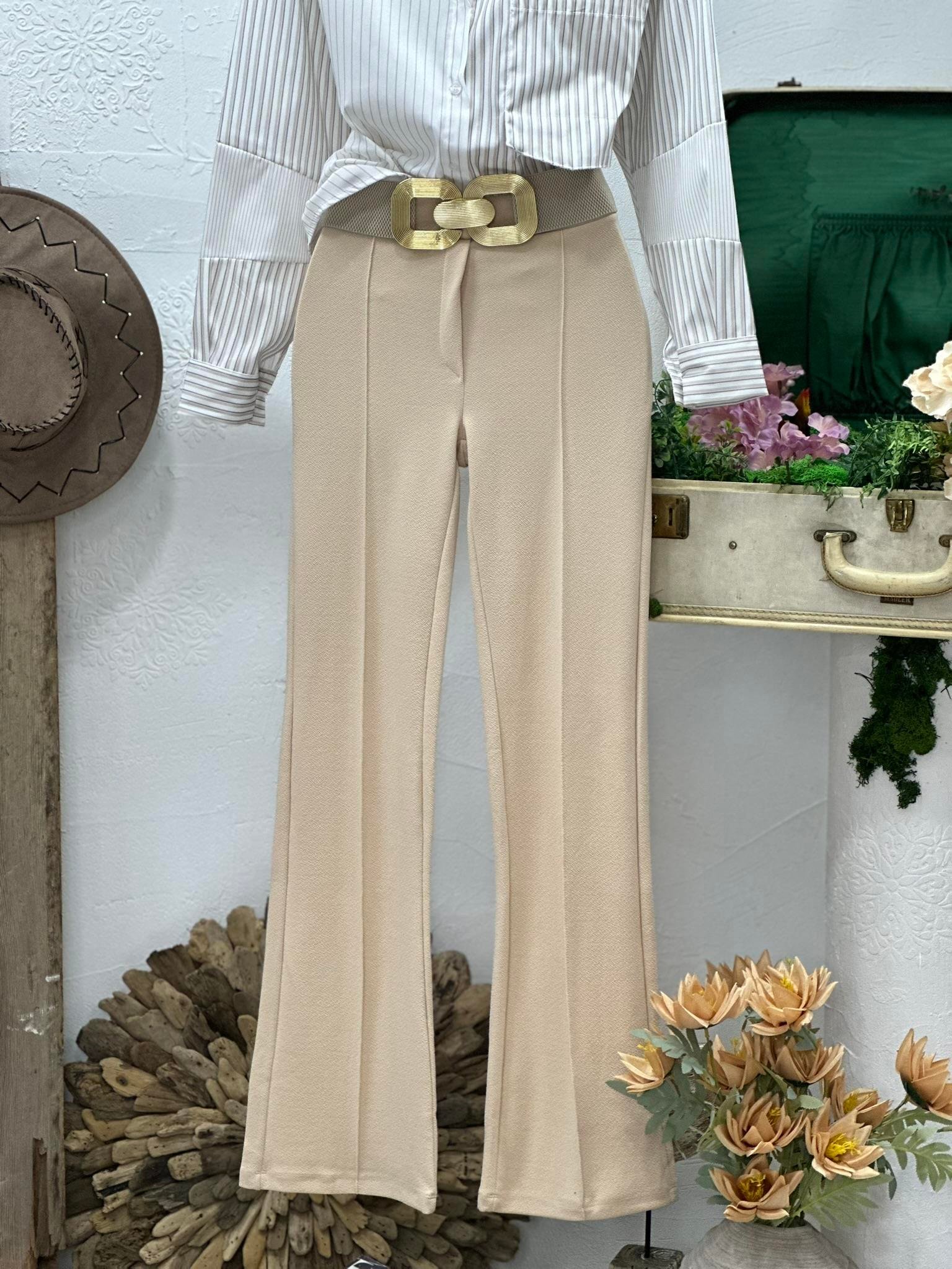 Full Likralı Jakarlı Kumaş Yüksek Bel İspanyol Pantolon