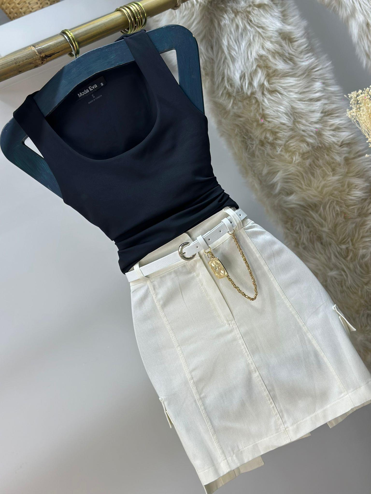 Gabardin Kumaş Kargo Cep Detaylı Etek (Kemer Dahil Değildir)