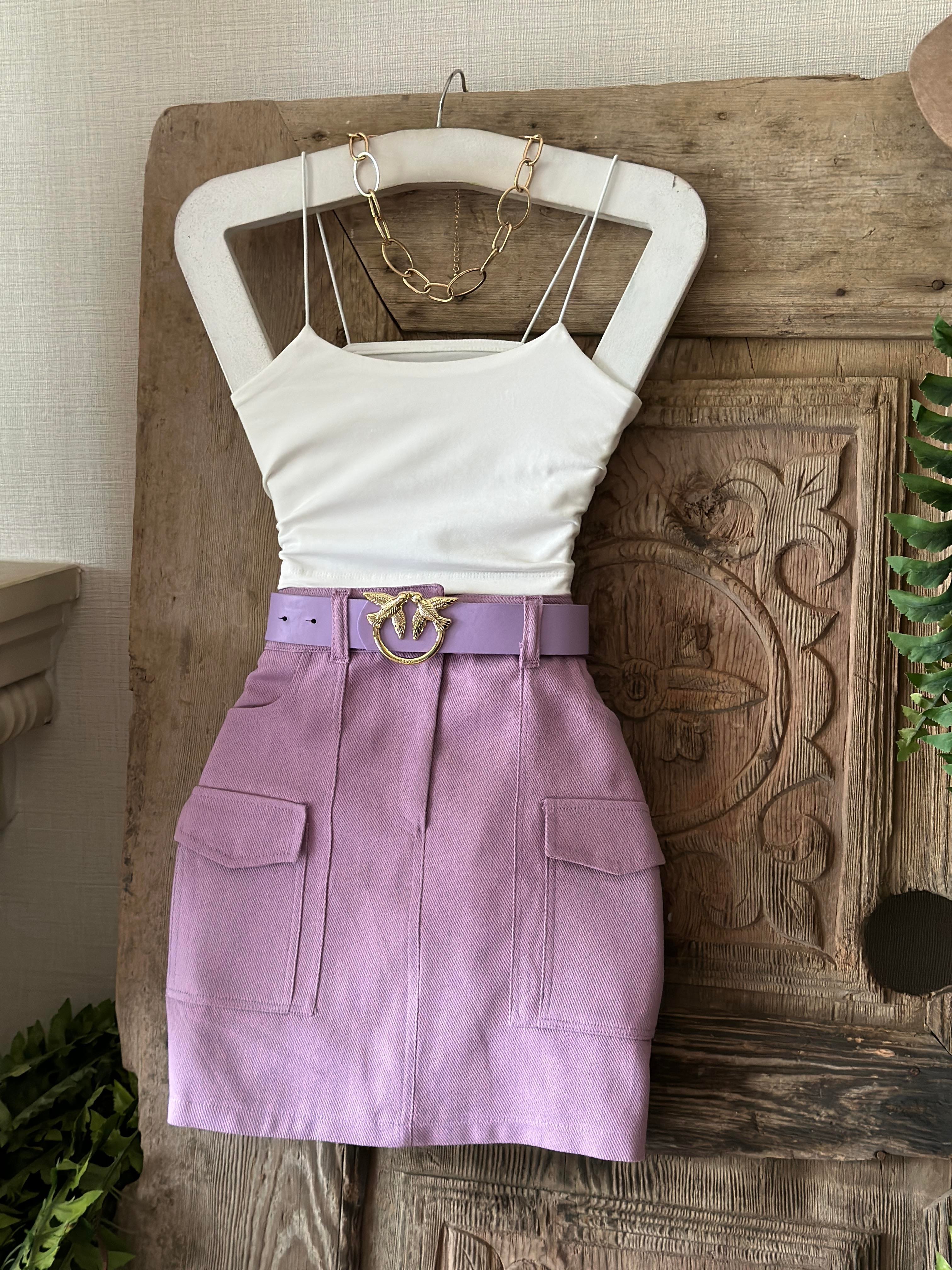 Gabardin Kumaş Kargo Cepli Mini Etek 