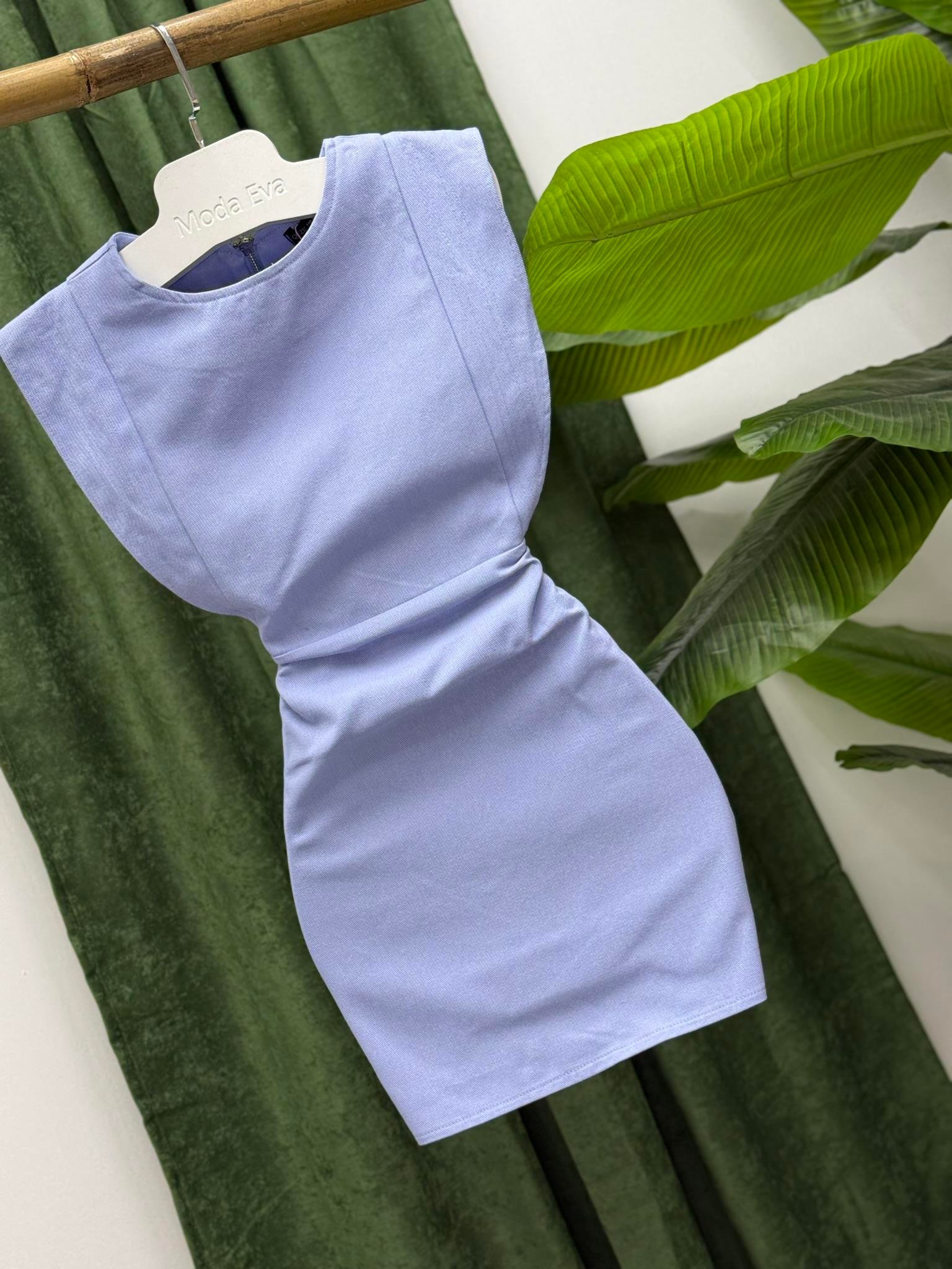 Gabardin Kumaş Sırt Fermuarlı Kol Detay Elbise Bebe Mavi