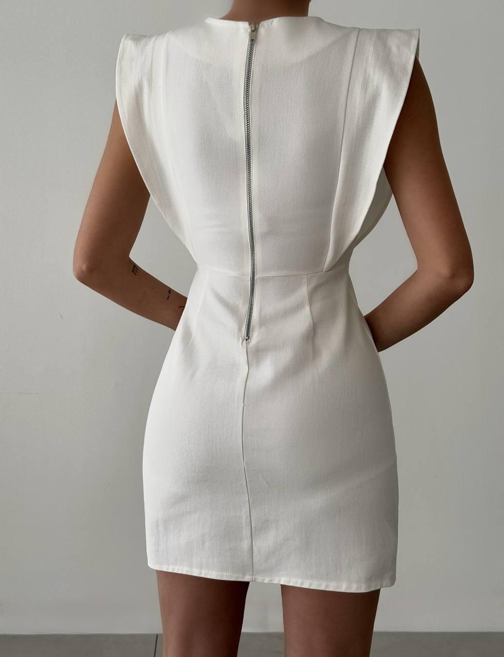 Gabardin Kumaş Sırt Fermuarlı Kol Detay Elbise Krem