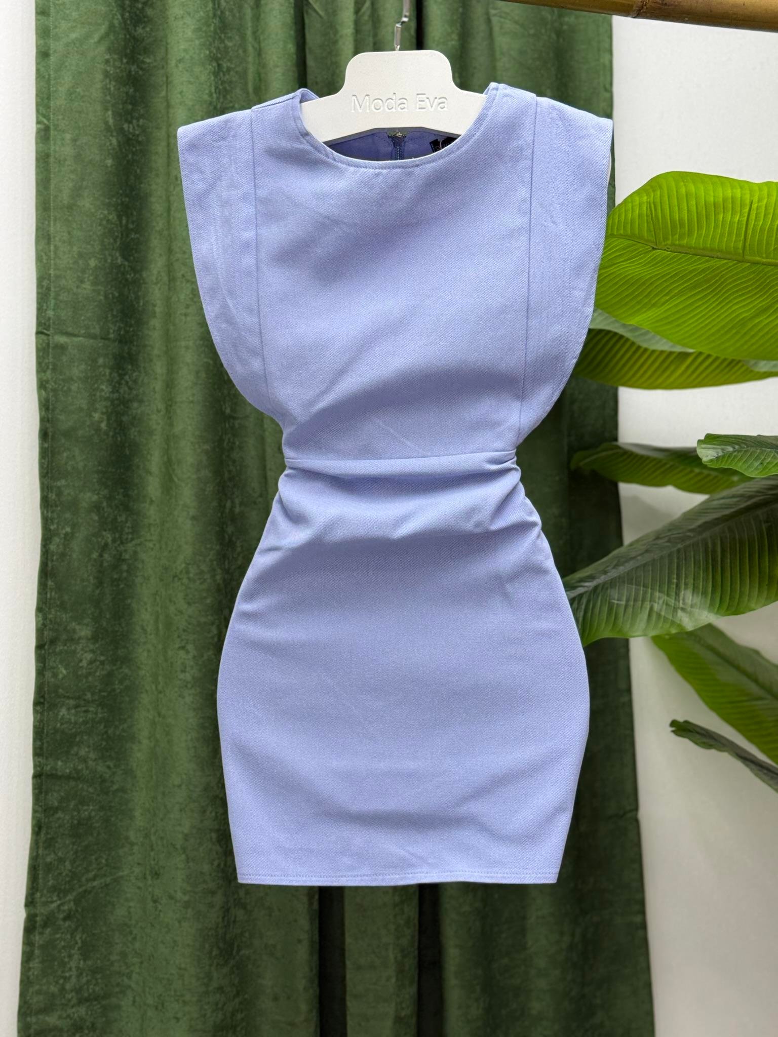 Gabardin Kumaş Sırt Fermuarlı Kol Detay Elbise Bebe Mavi