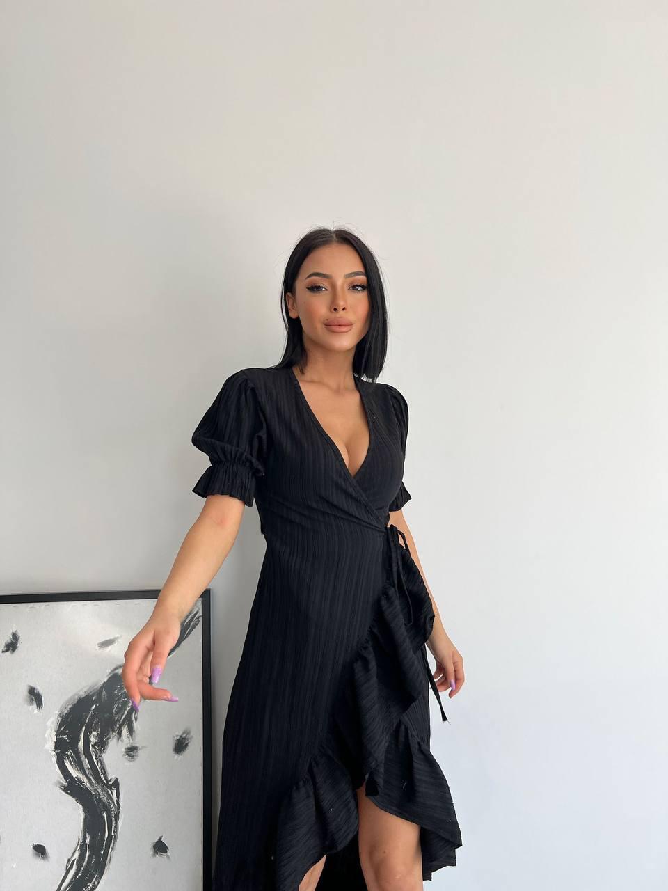 Gofre Kumaş Eteği Volanlı Anvalop Elbise