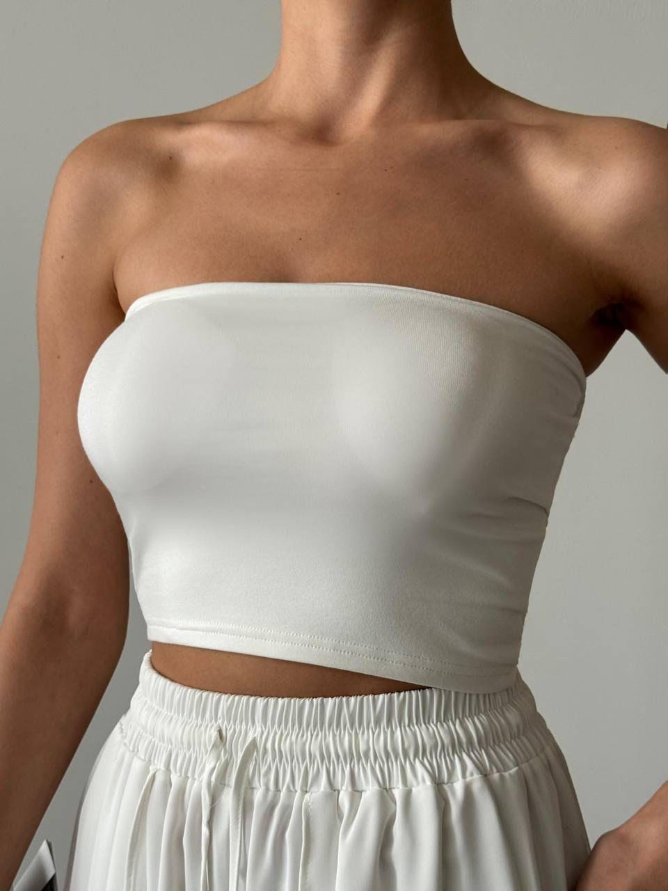 Göğüs Dolgulu Straplez Crop Beyaz