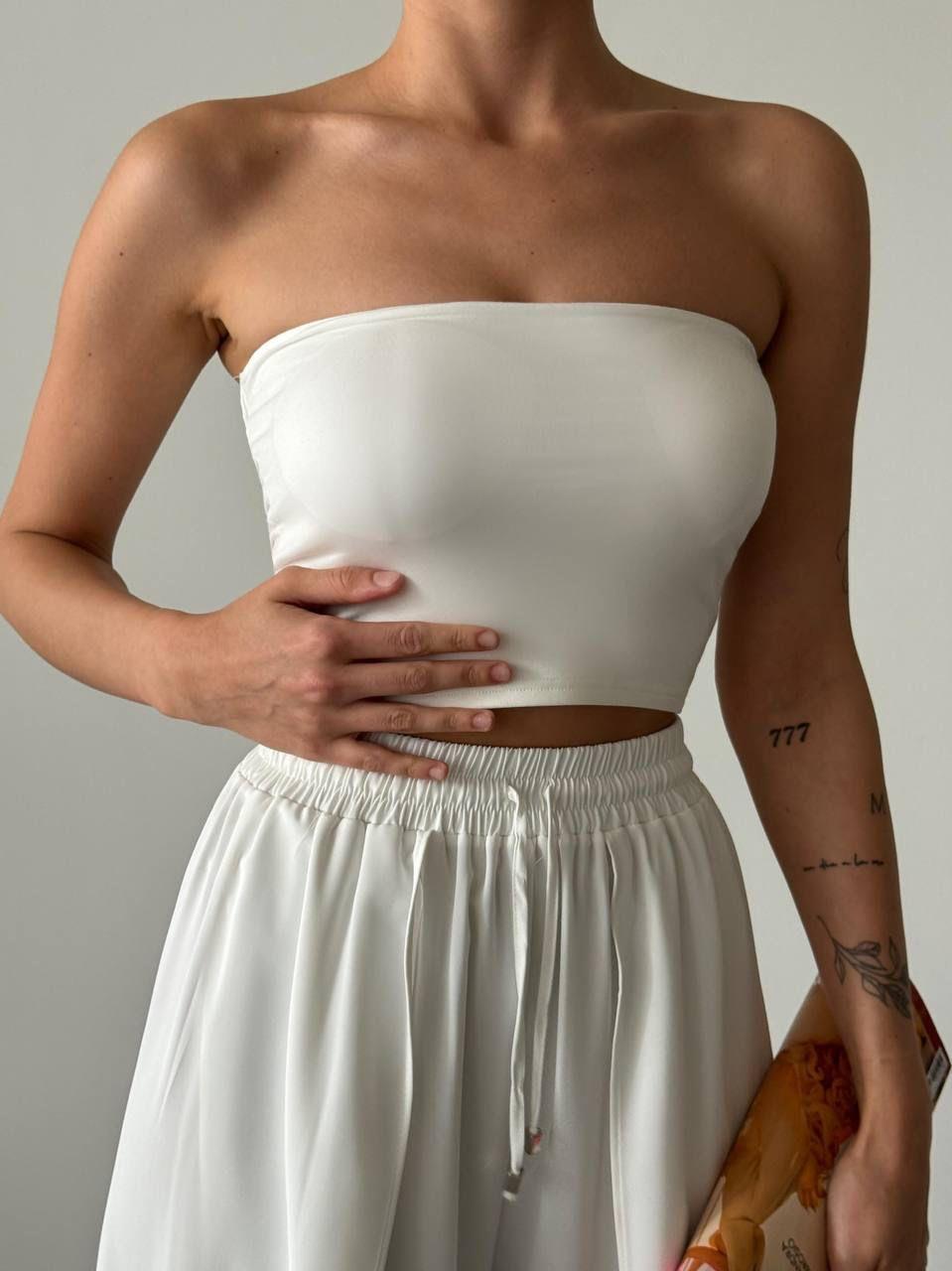 Göğüs Dolgulu Straplez Crop Beyaz