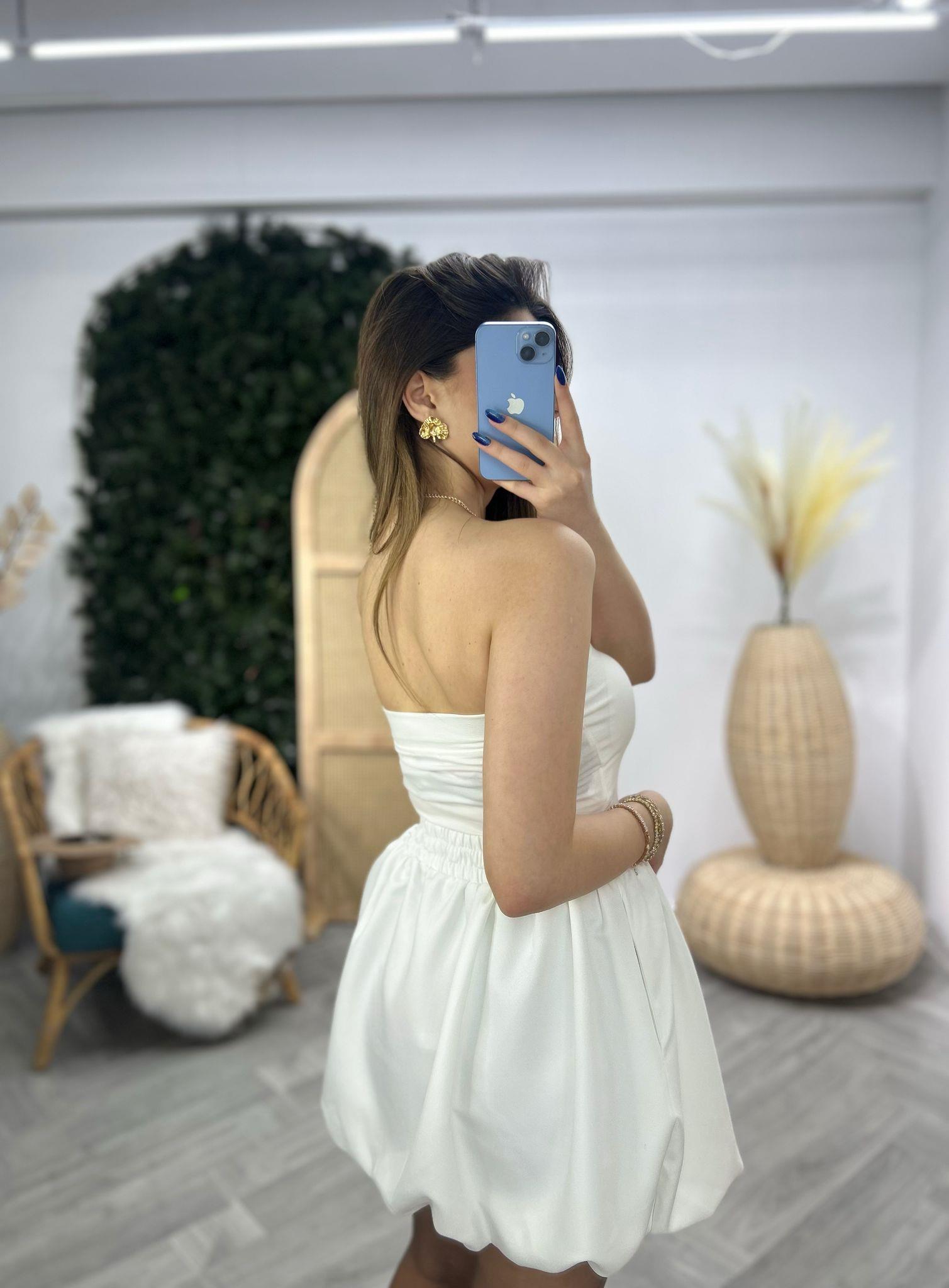 Göğüs Dolgulu Straplez Crop Beyaz