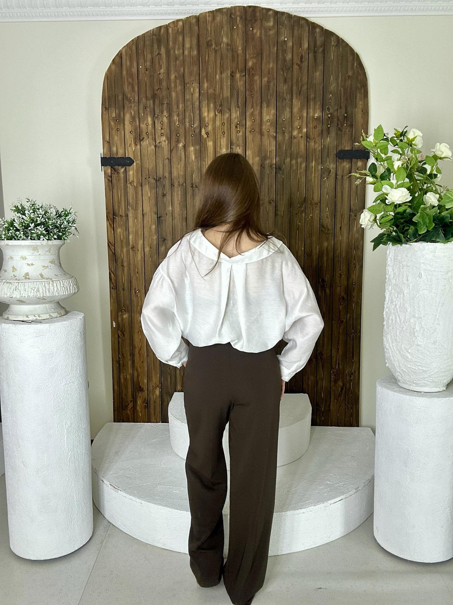 Gold Düğmeli Pileli Palazzo Acı Kahve