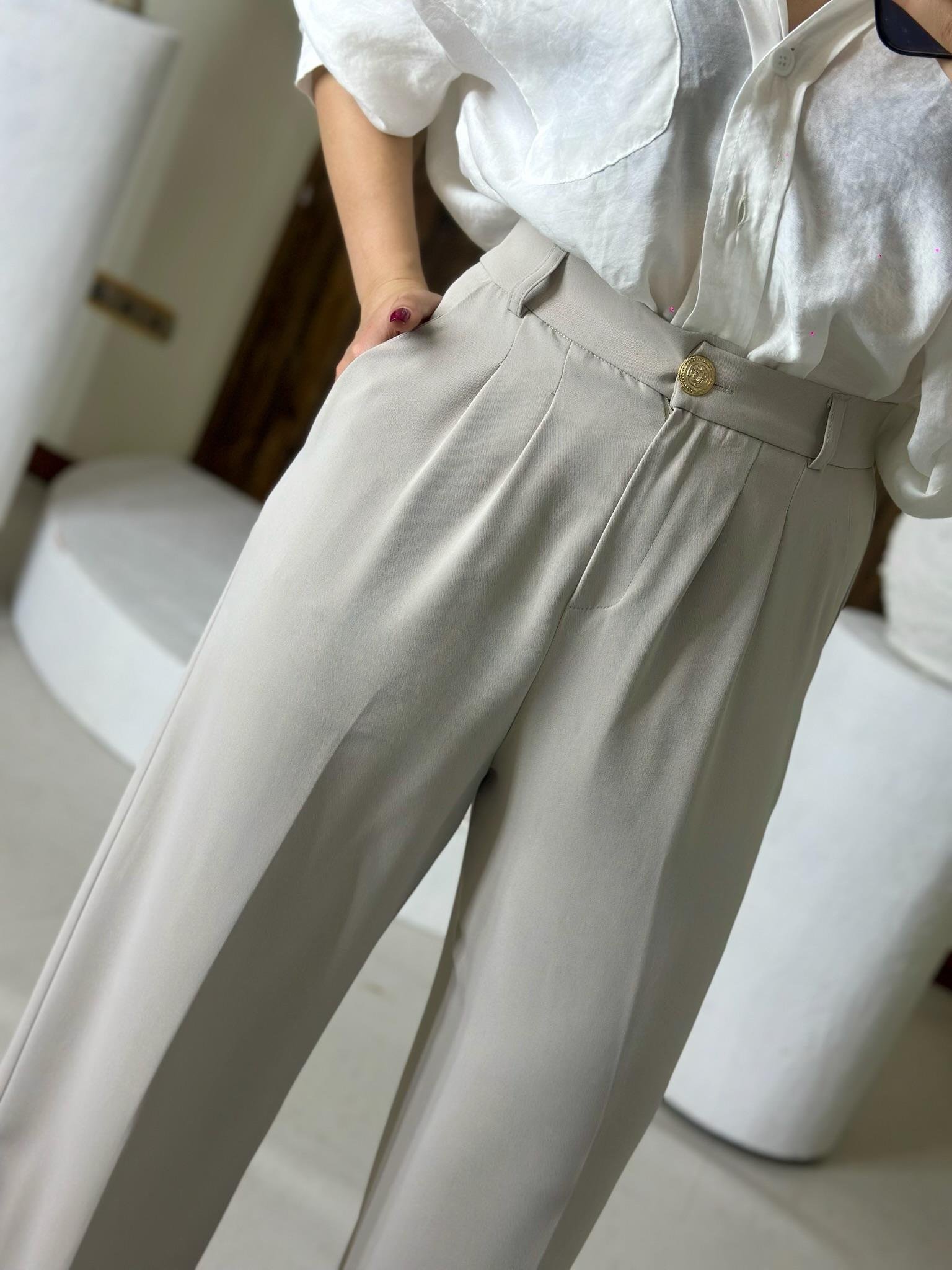 Gold Düğmeli Pileli Palazzo Taş